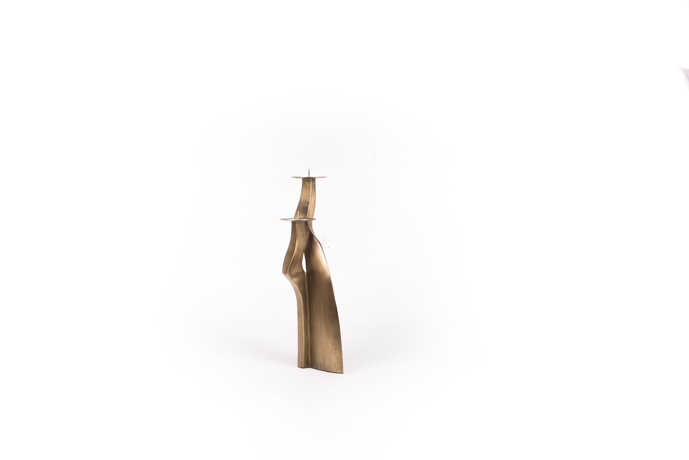 Kandelaber mit skulpturalem Sockel aus Bronze-Patina-Messing von Patrick Coard, Paris im Angebot 5