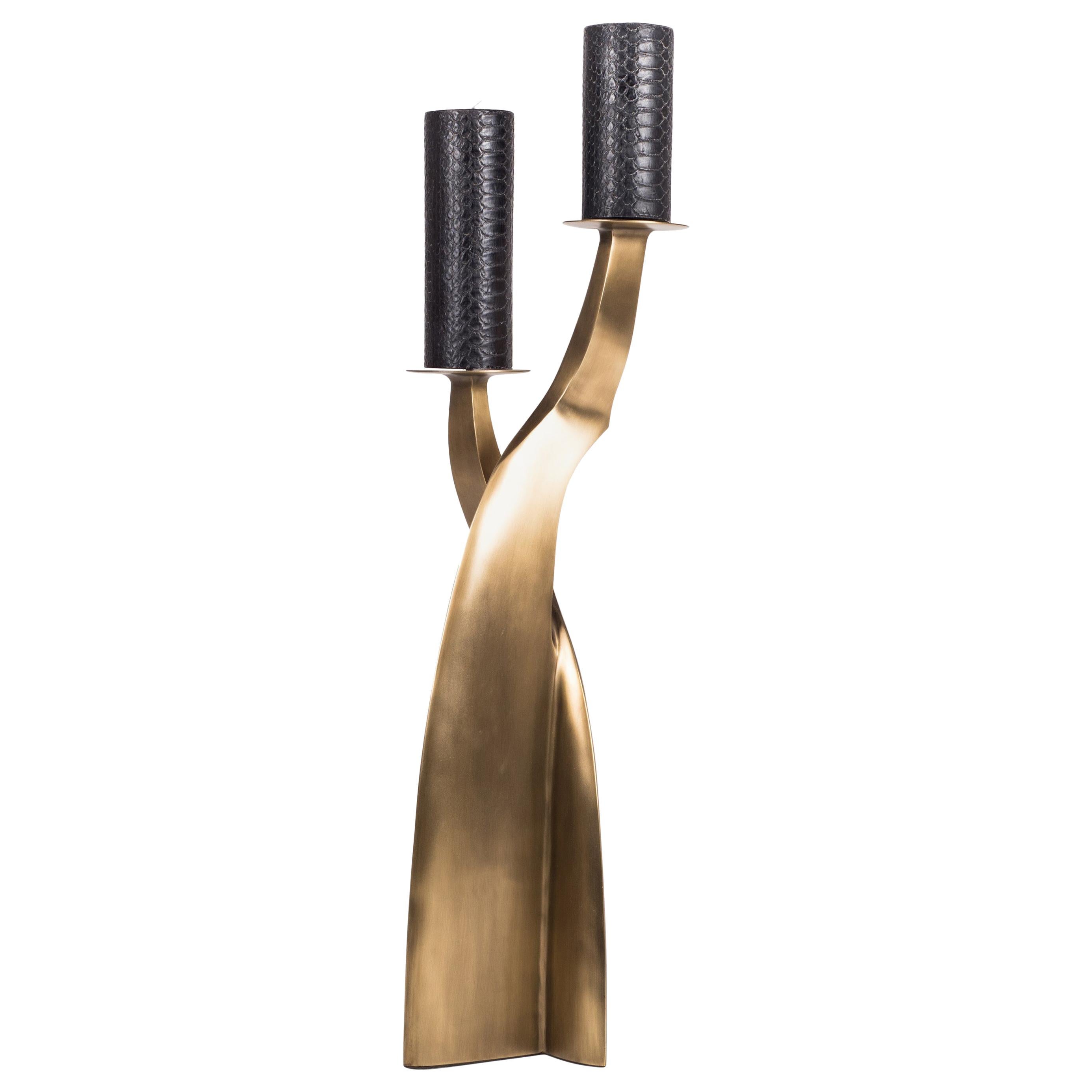 Candelabra Sculptural Base in Bronze Patina Brass by Patrick Coard, Paris