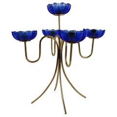 Candelabra with Blue Glass by Gunnar Ander for Ystad-Metall, Sweden