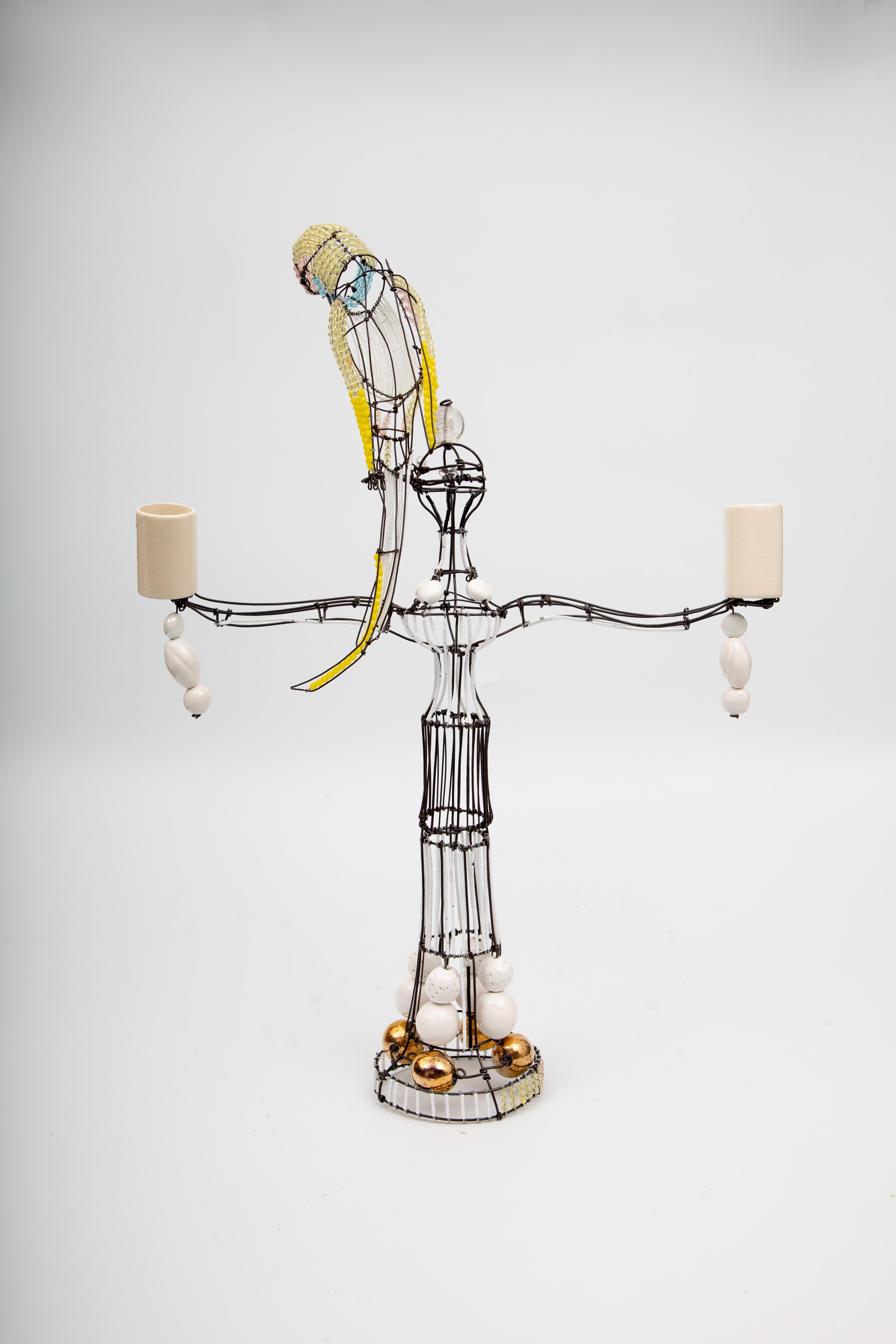 Contemporary Candelabra With Parrot by Marie Christophe For Sale