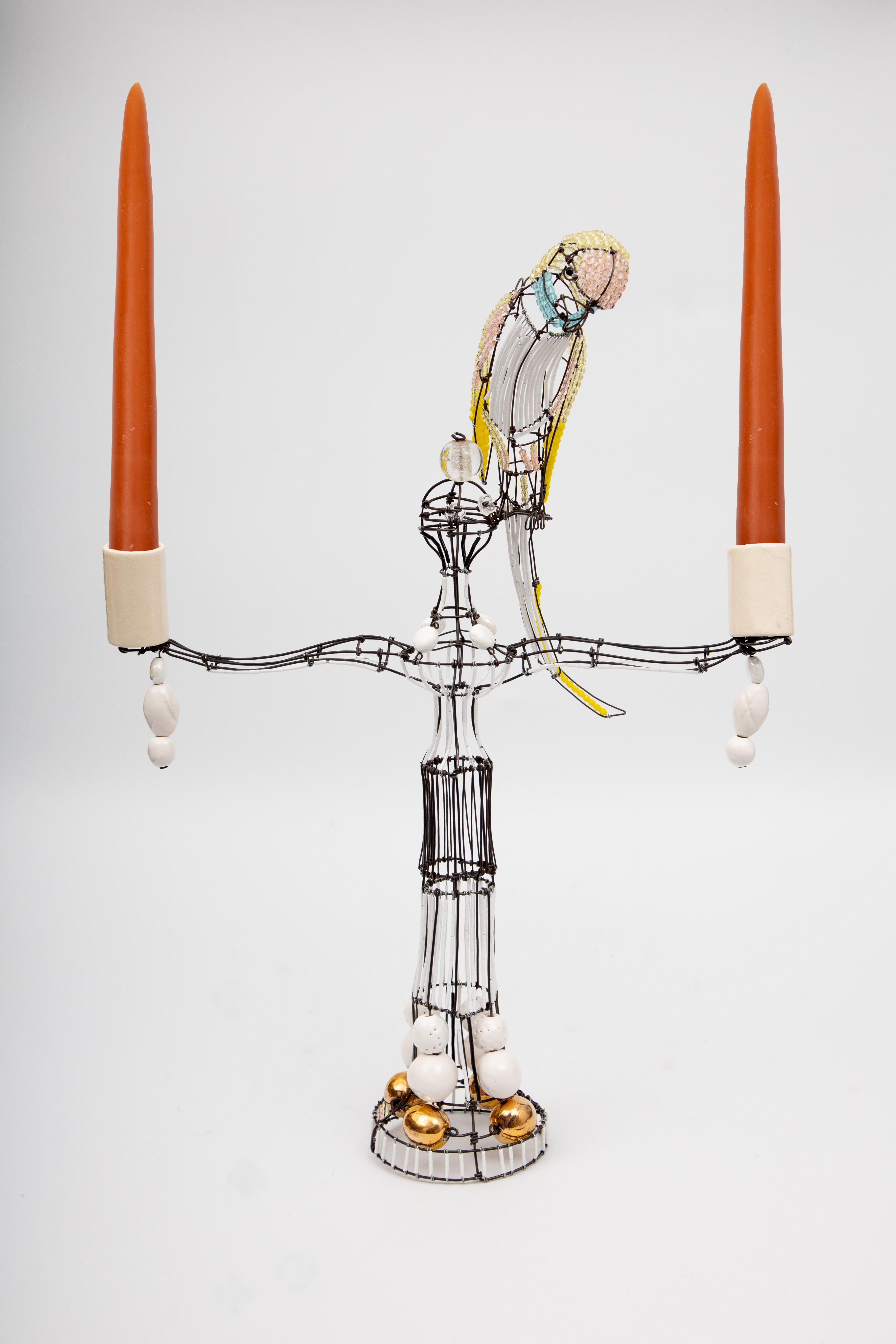 Glass Candelabra With Parrot by Marie Christophe For Sale