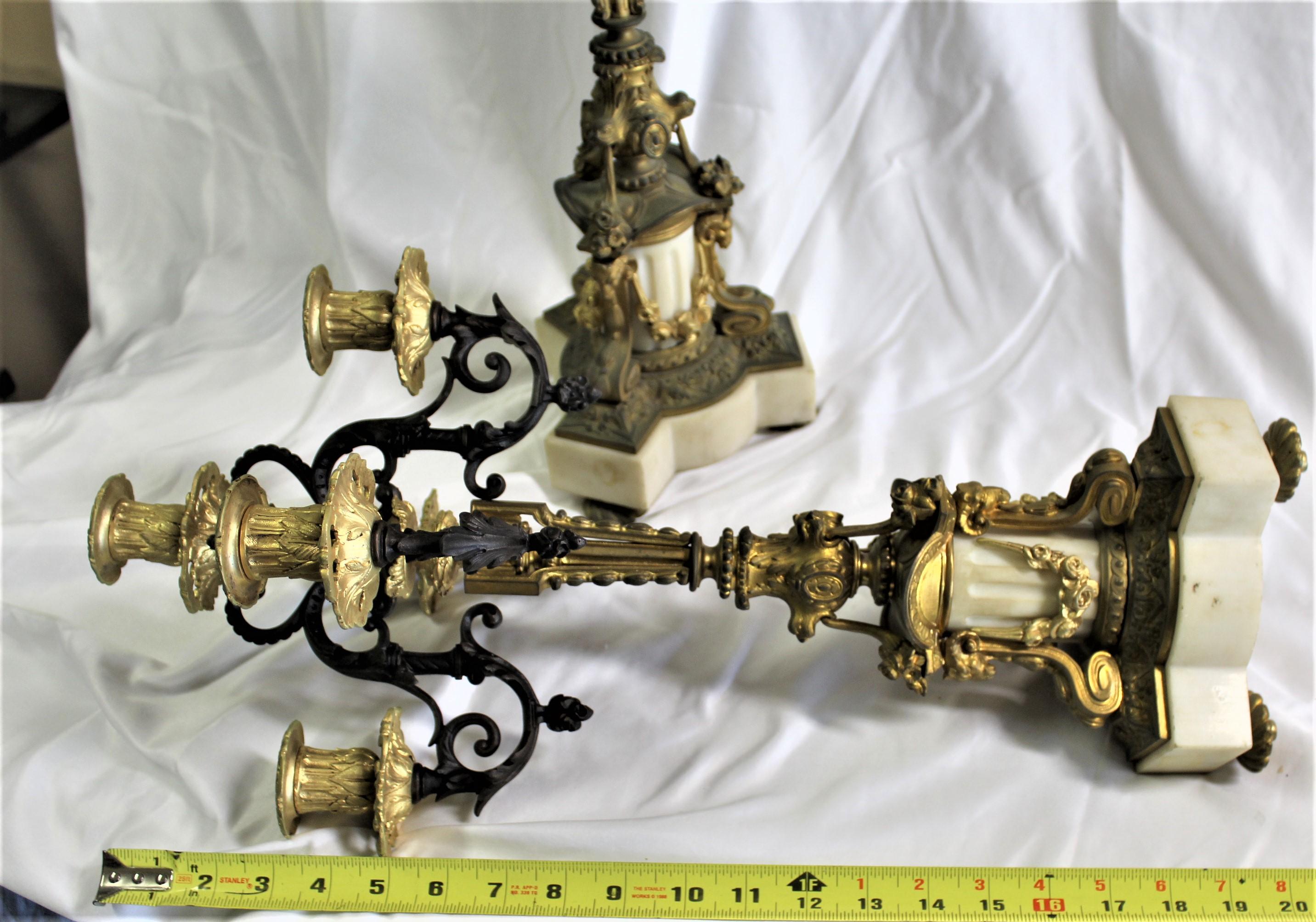 Candelabras, Antique Pair w/Dore' Gold Finish, 5 Arms For Sale 3