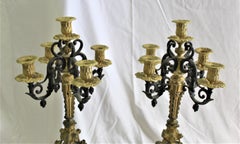 Candelabras, Antique Pair w/Dore' Gold Finish, 5 Arms