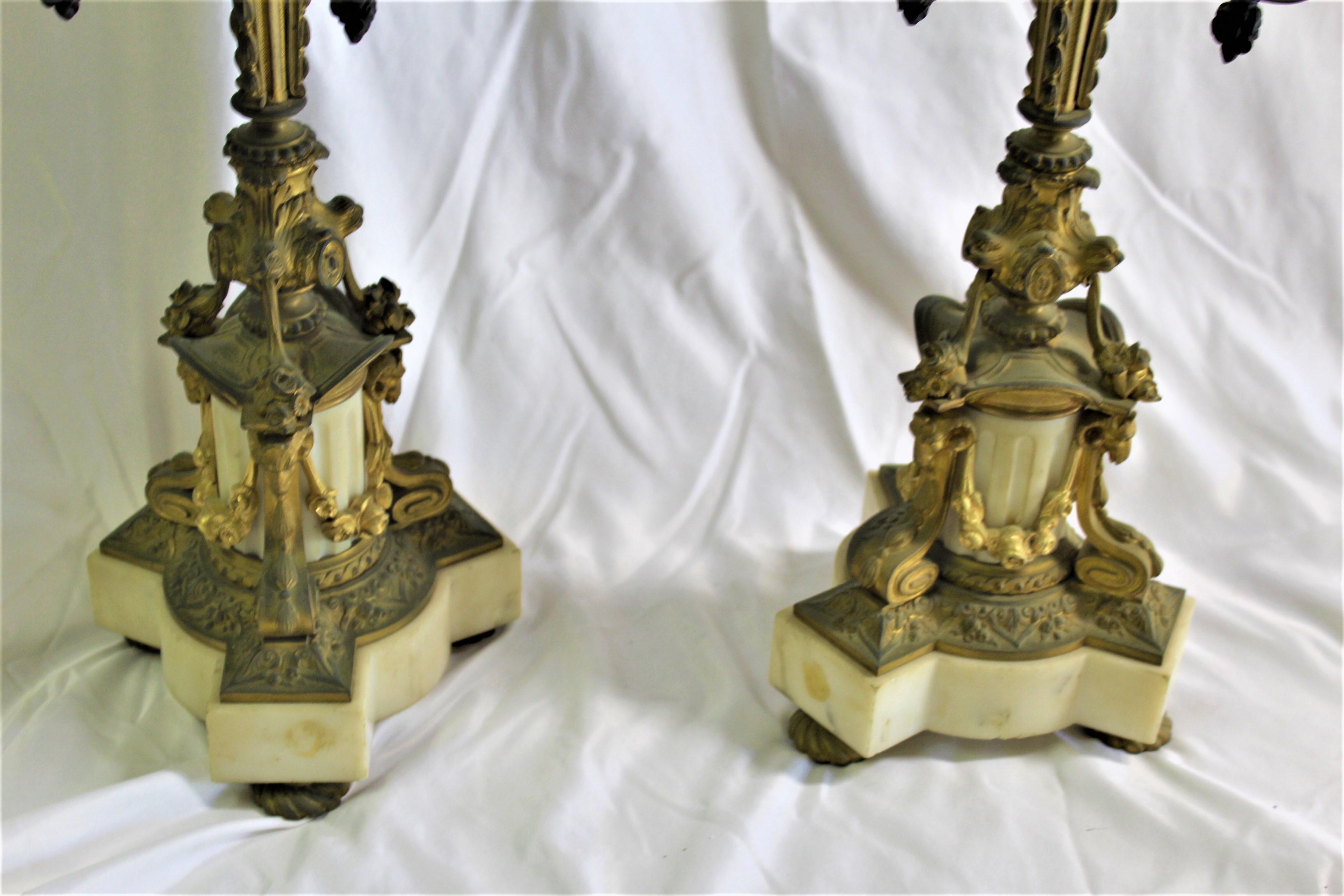 Empire Candelabras, Antique Pair w/Dore' Gold Finish, 5 Arms For Sale