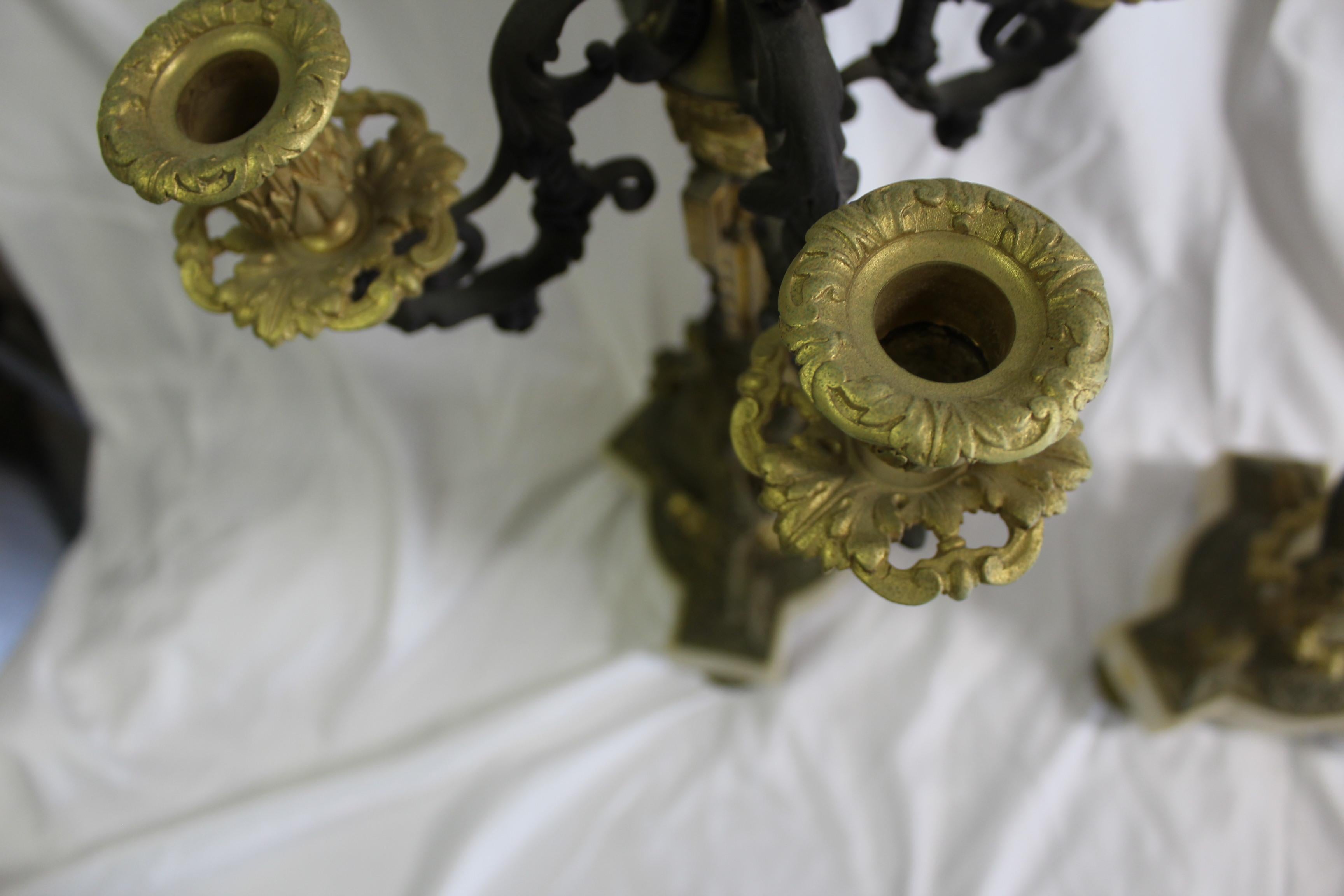 Cast Candelabras, Antique Pair w/Dore' Gold Finish, 5 Arms For Sale