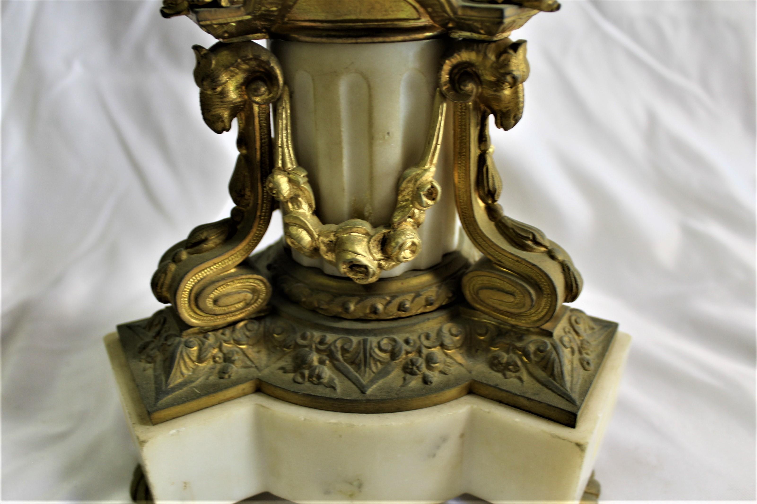 Candelabras, Antique Pair w/Dore' Gold Finish, 5 Arms In Good Condition For Sale In Los Angeles, CA