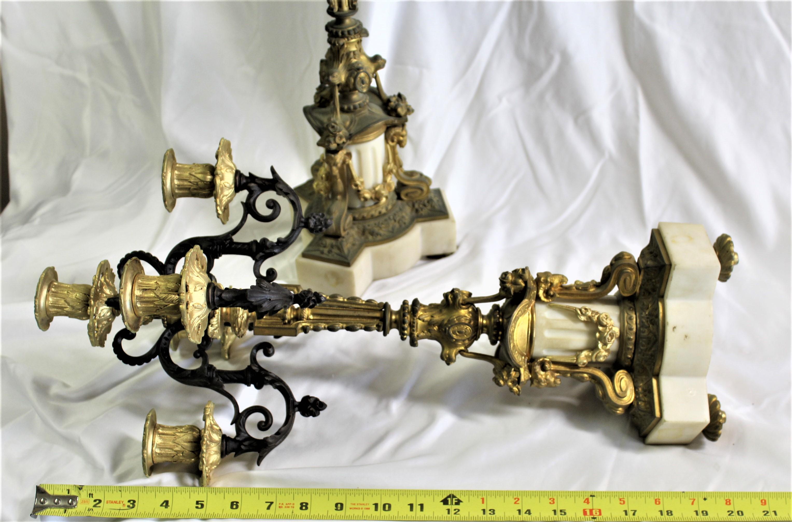 Early 20th Century Candelabras, Antique Pair w/Dore' Gold Finish, 5 Arms For Sale