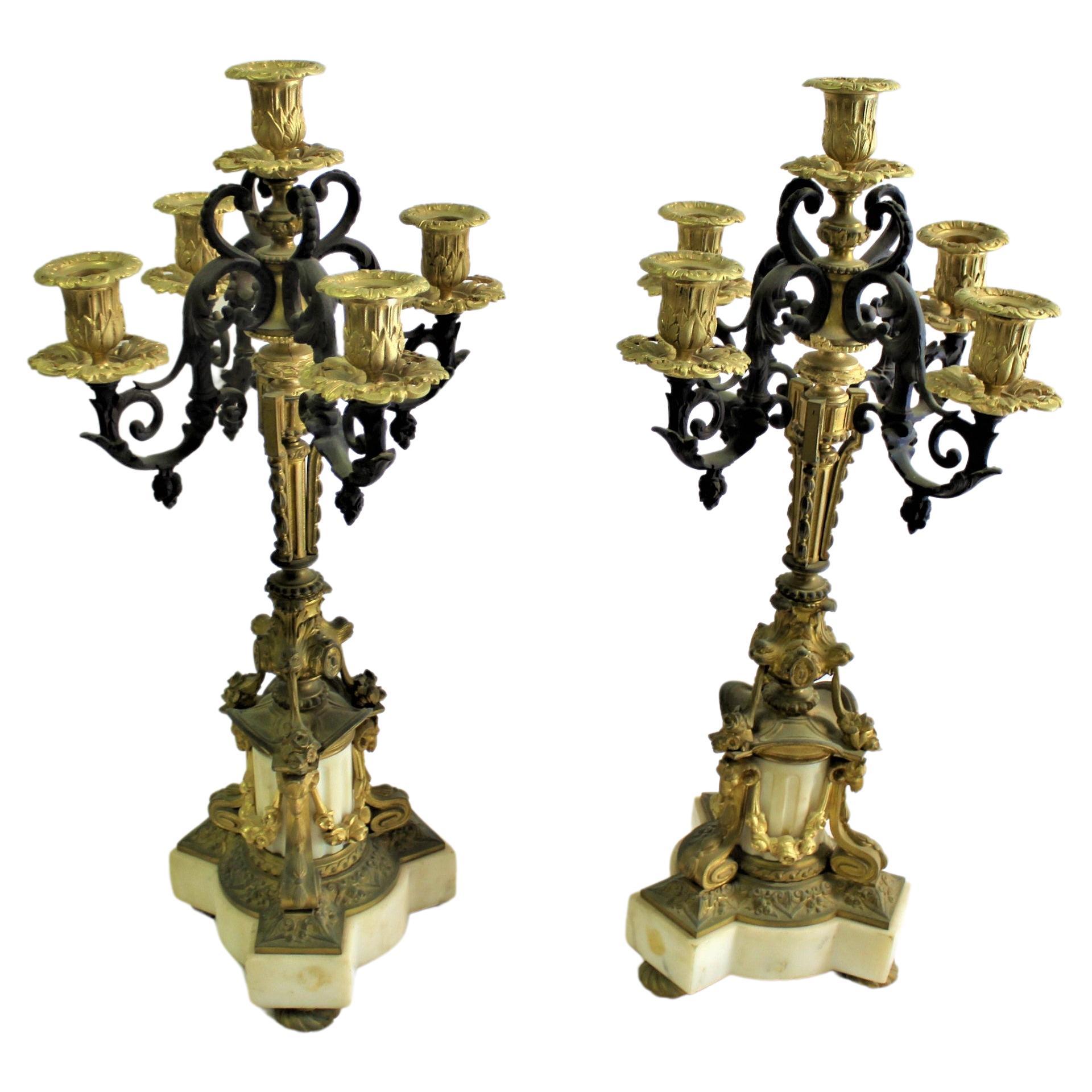 Candelabras, Antique Pair w/Dore' Gold Finish, 5 Arms