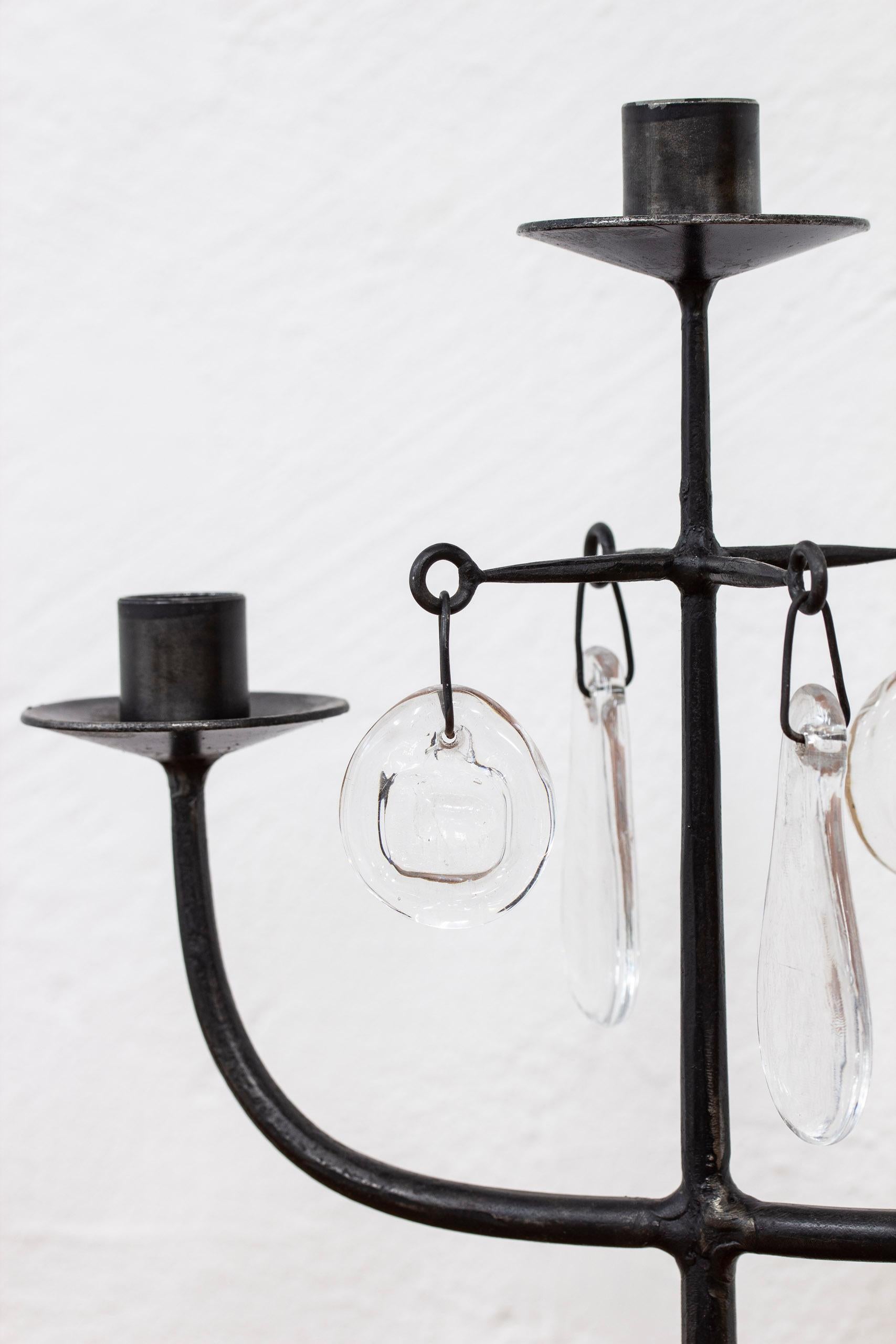 Swedish Candelabras in Forged Iron and Glass by Erik Höglund for Boda, Sweden, 1950s