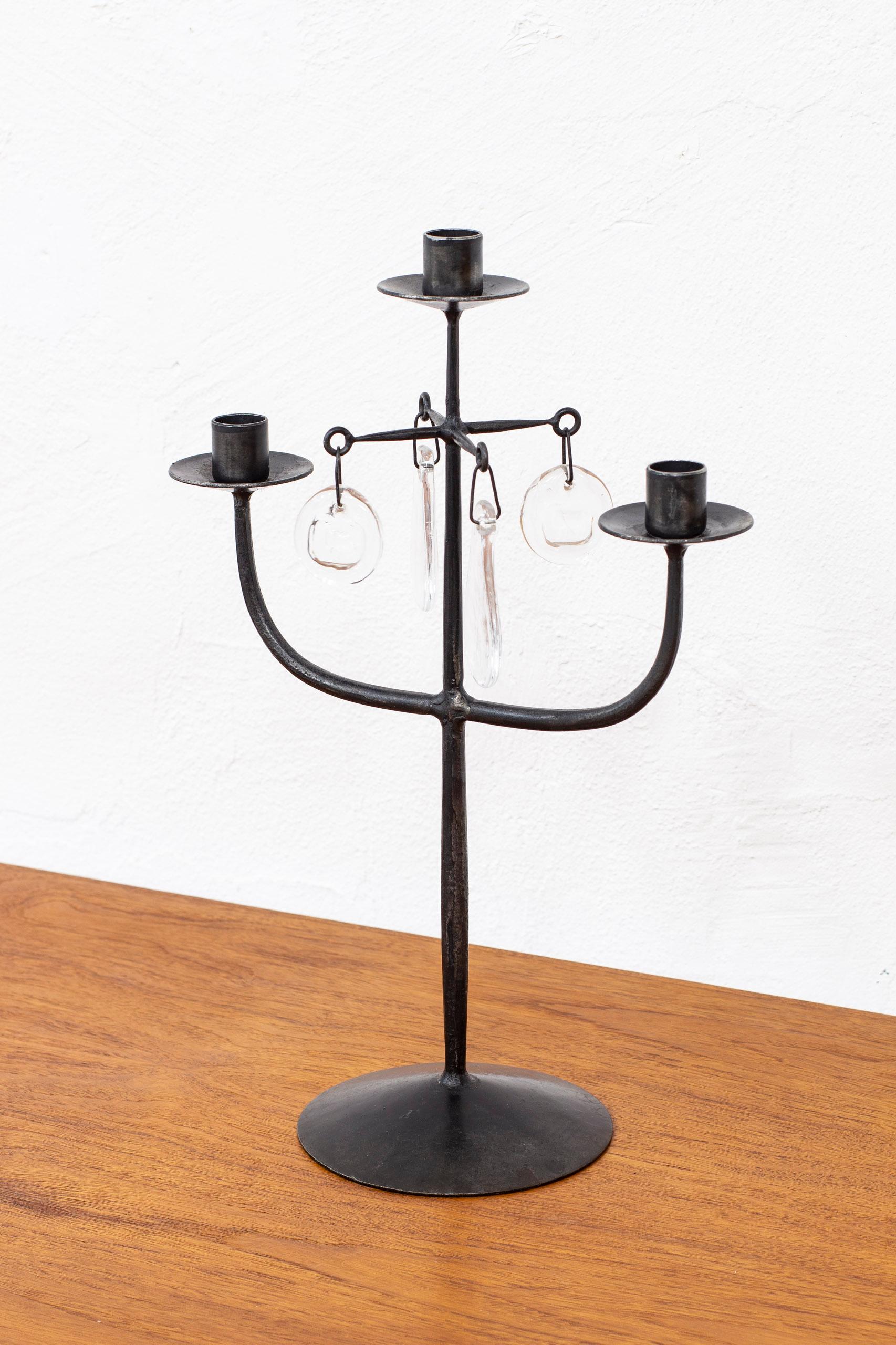 Mid-20th Century Candelabras in Forged Iron and Glass by Erik Höglund for Boda, Sweden, 1950s