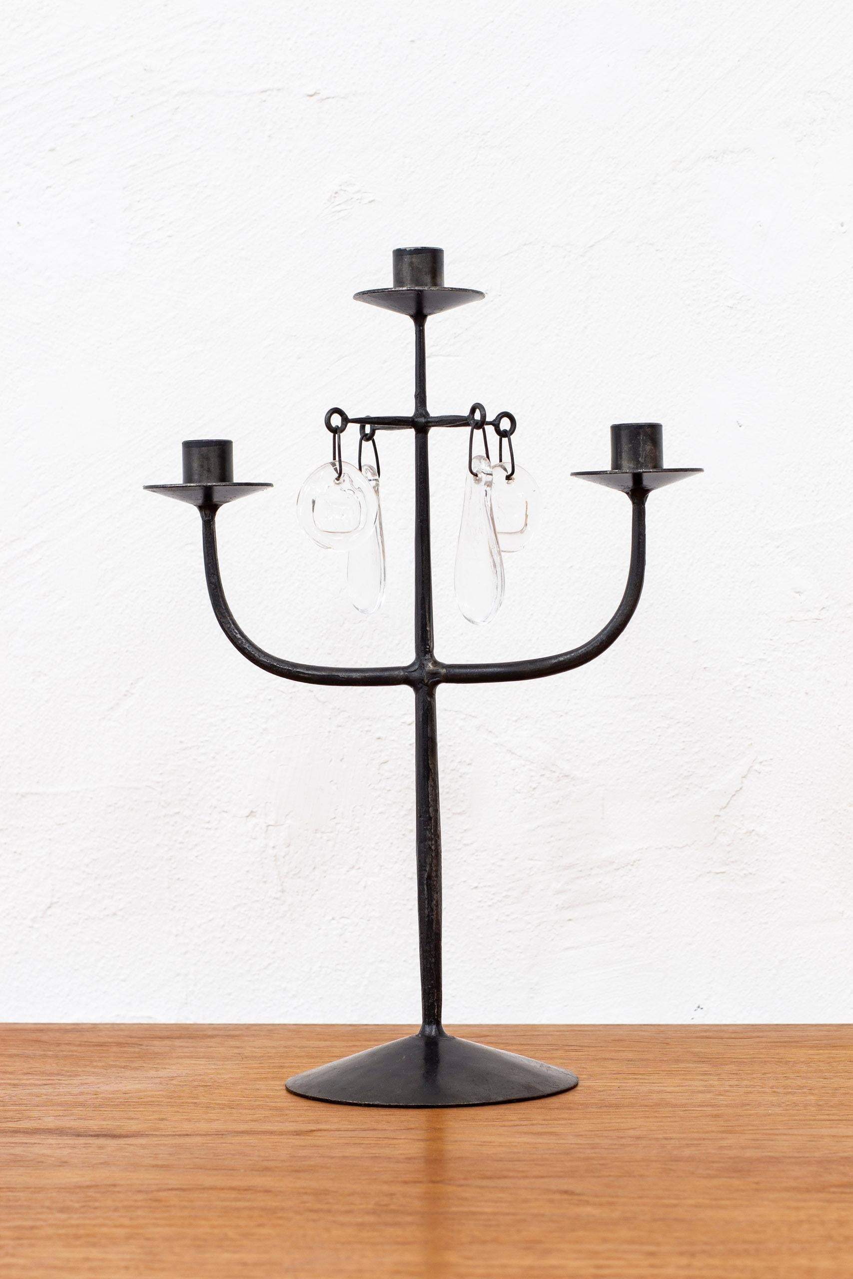 Blown Glass Candelabras in Forged Iron and Glass by Erik Höglund for Boda, Sweden, 1950s