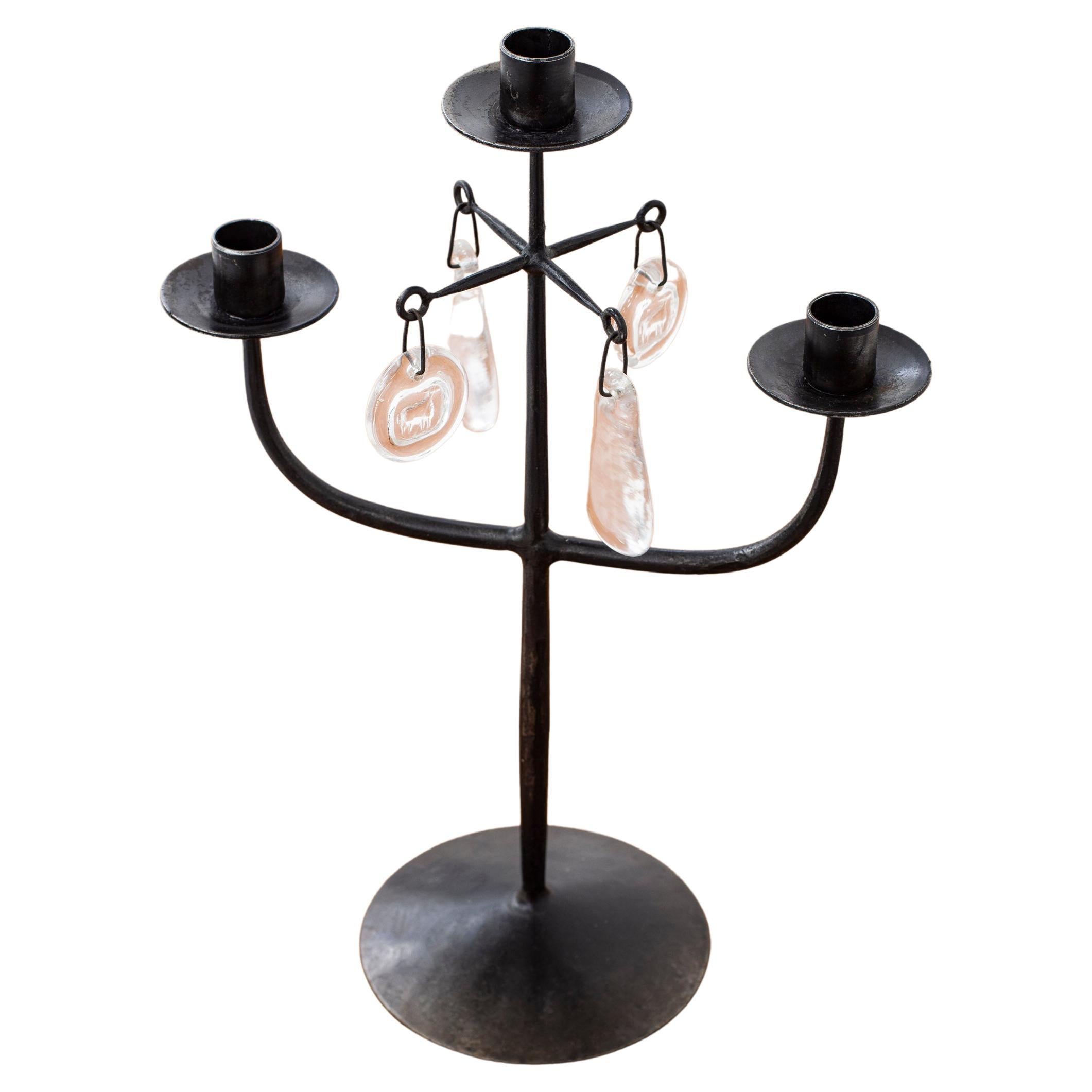 Candelabras in Forged Iron and Glass by Erik Höglund for Boda, Sweden, 1950s
