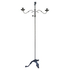 Elegant European Iron Candelabra, Two-Arm Design, Mid-20th Century