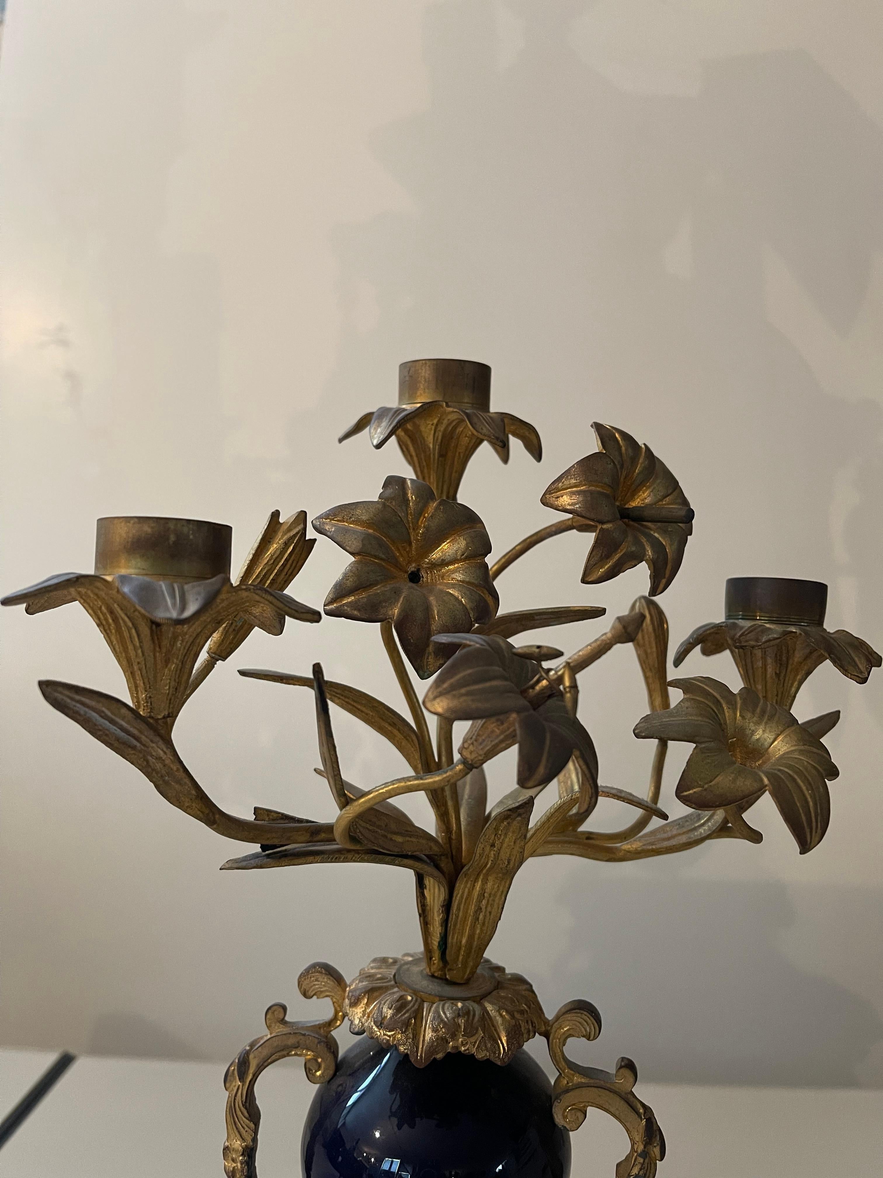 Other Antique bronze and porcelain paris style candelabra For Sale