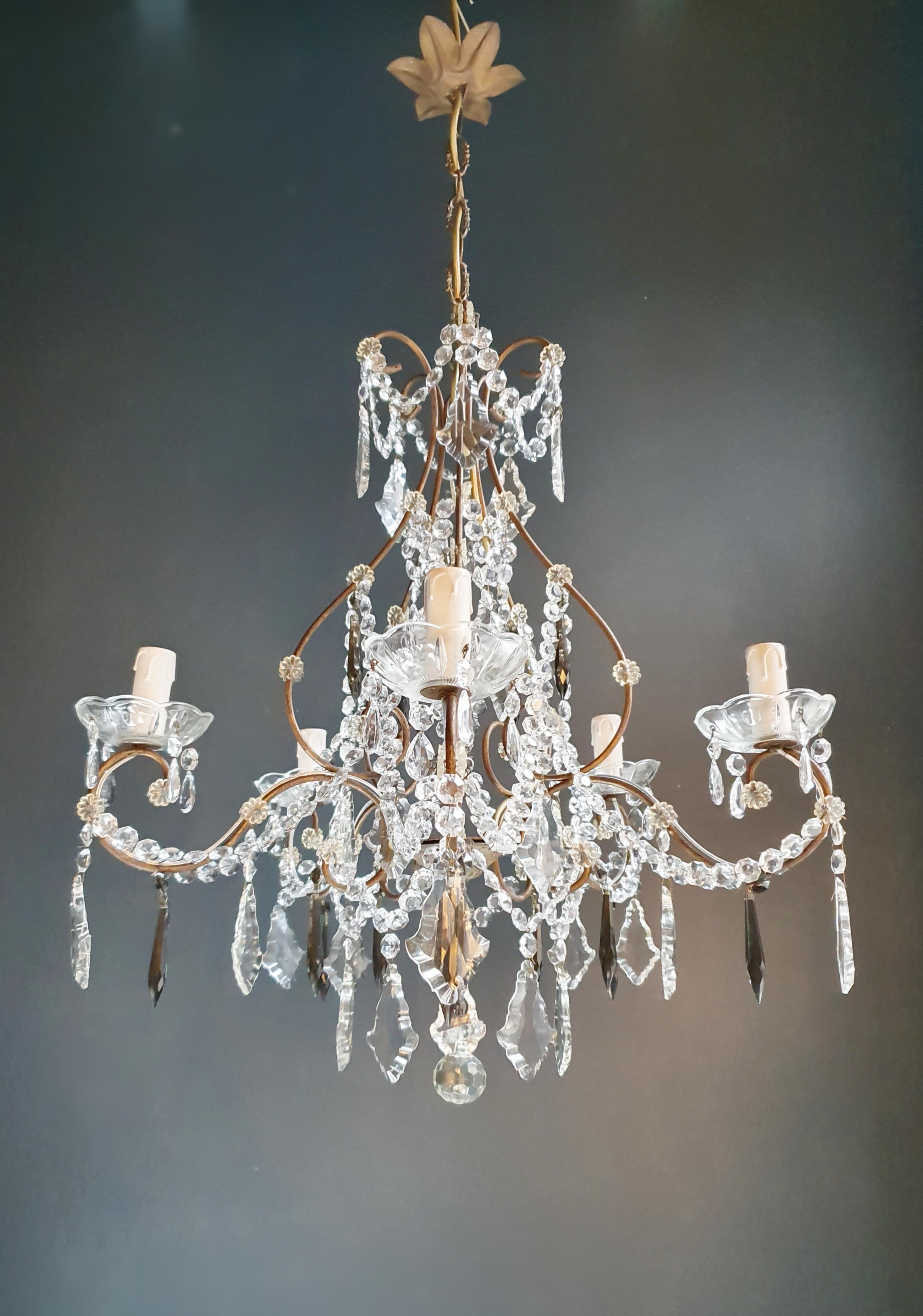 Candelabrum Black Crystal Antique Chandelier Ceiling Lustre Art Nouveau In Good Condition In Berlin, DE