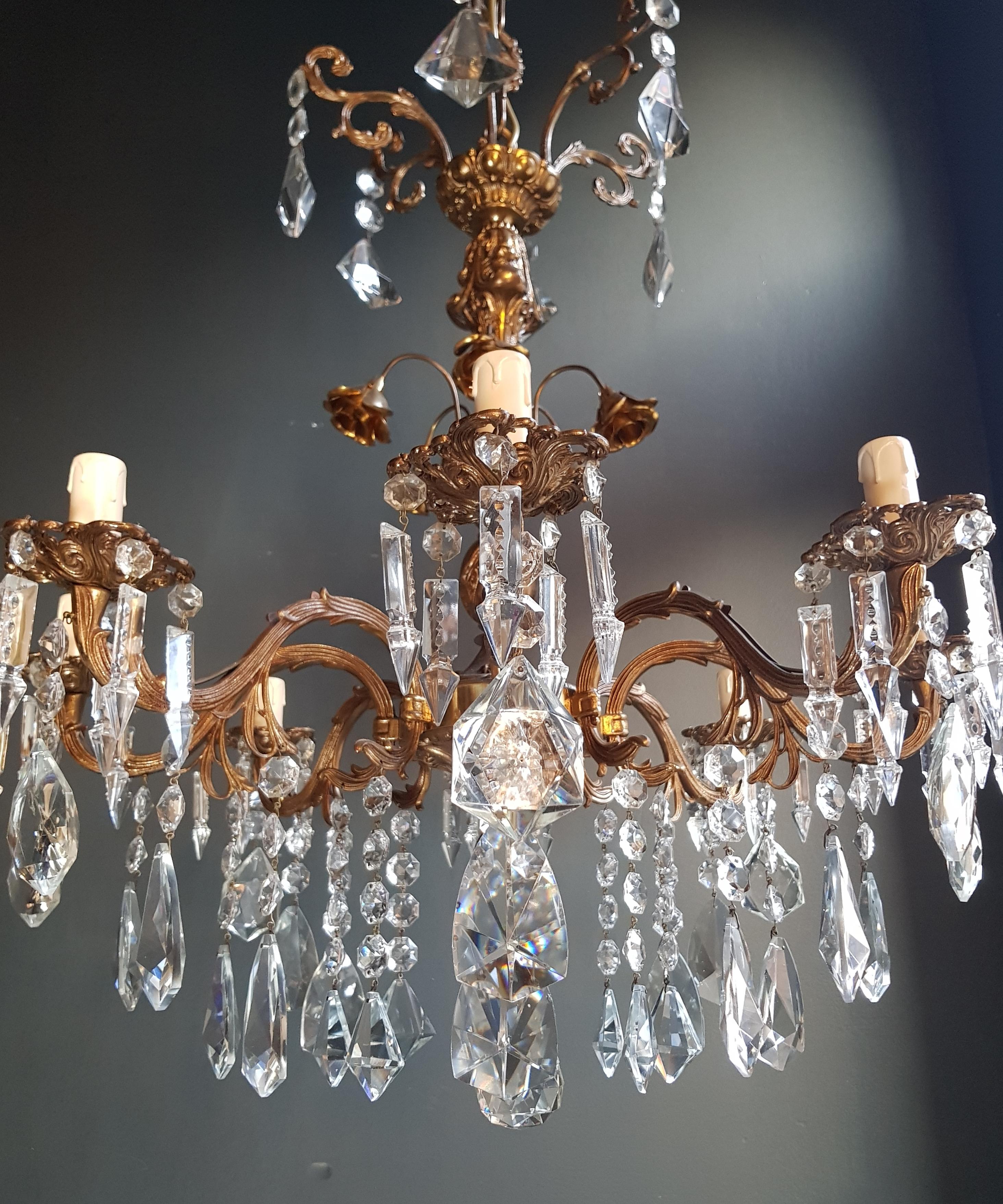 Candelabrum Chandelier Crystal Brass Lustre Ceiling Lamp  In Good Condition In Berlin, DE
