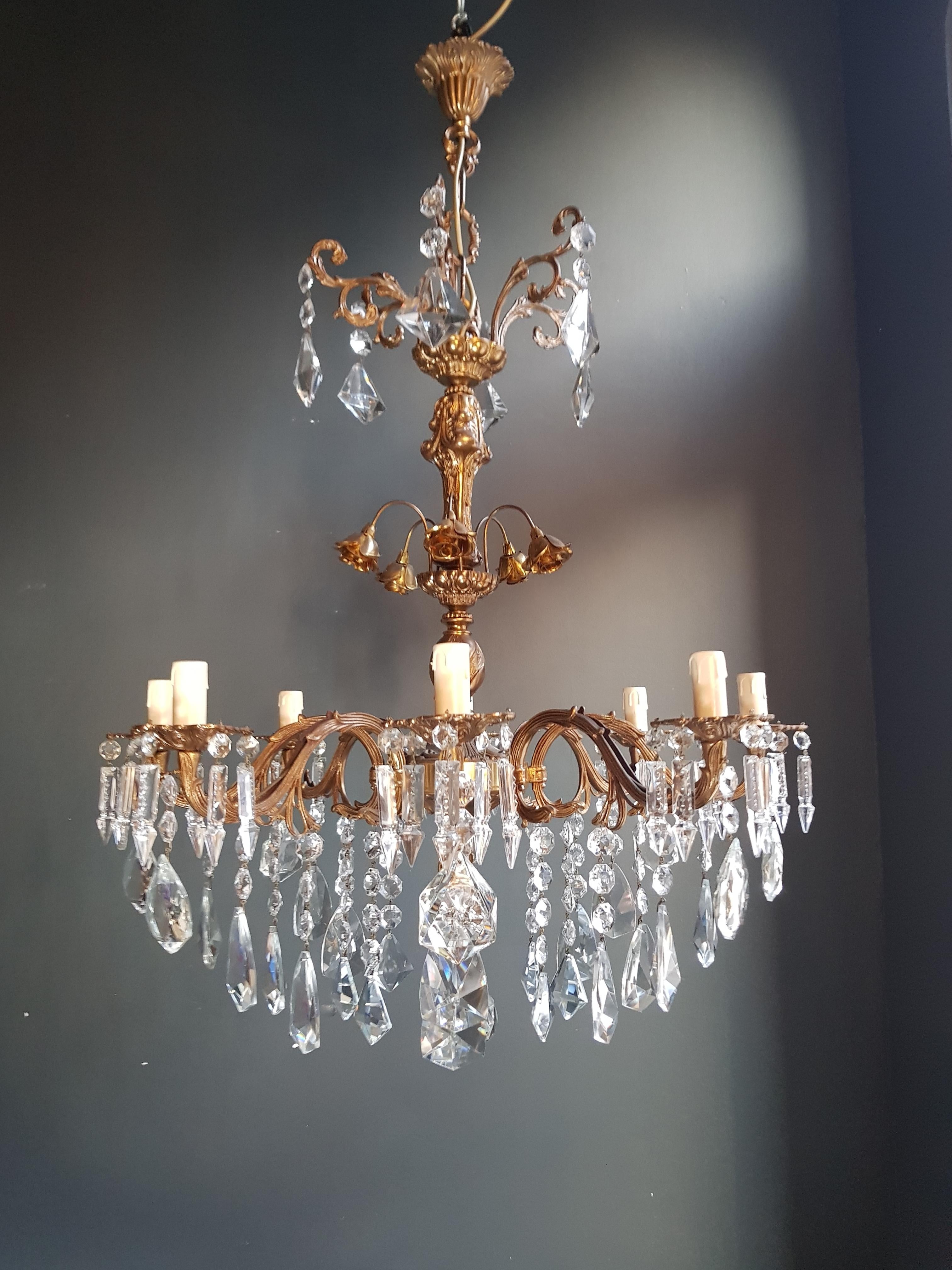 Mid-20th Century Candelabrum Chandelier Crystal Brass Lustre Ceiling Lamp 