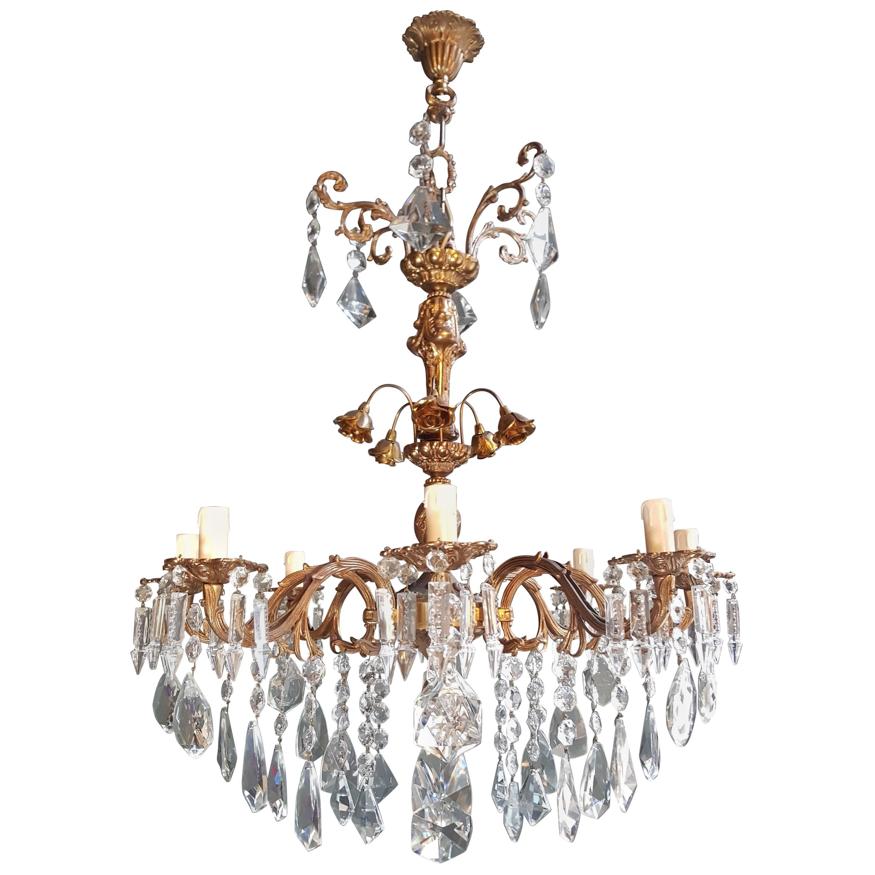 Candelabrum Chandelier Crystal Brass Lustre Ceiling Lamp 