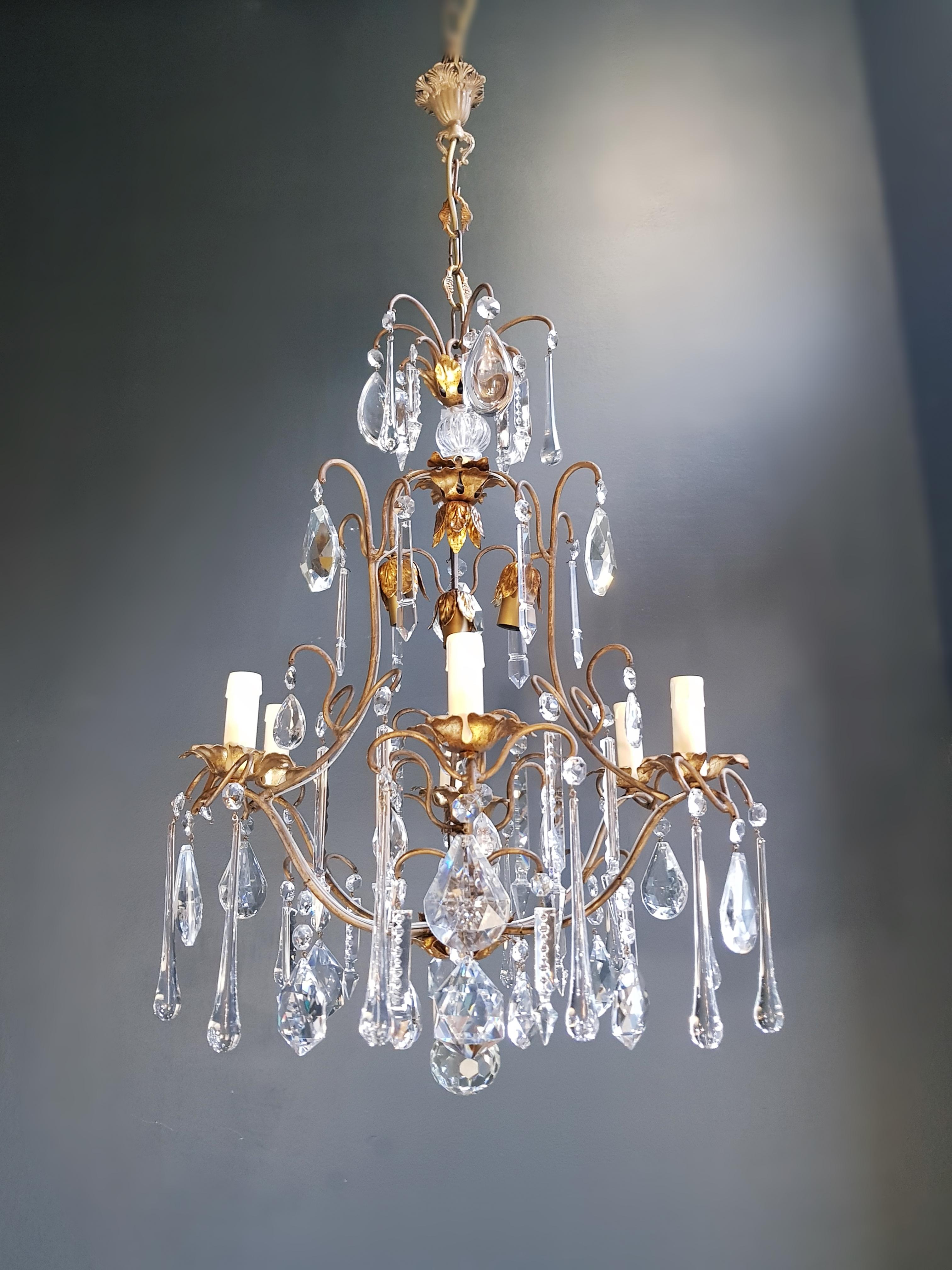 19th Century Candelabrum Chandelier Crystal Ceiling Lamp Antique Art Nouveau Pendant Lighting For Sale
