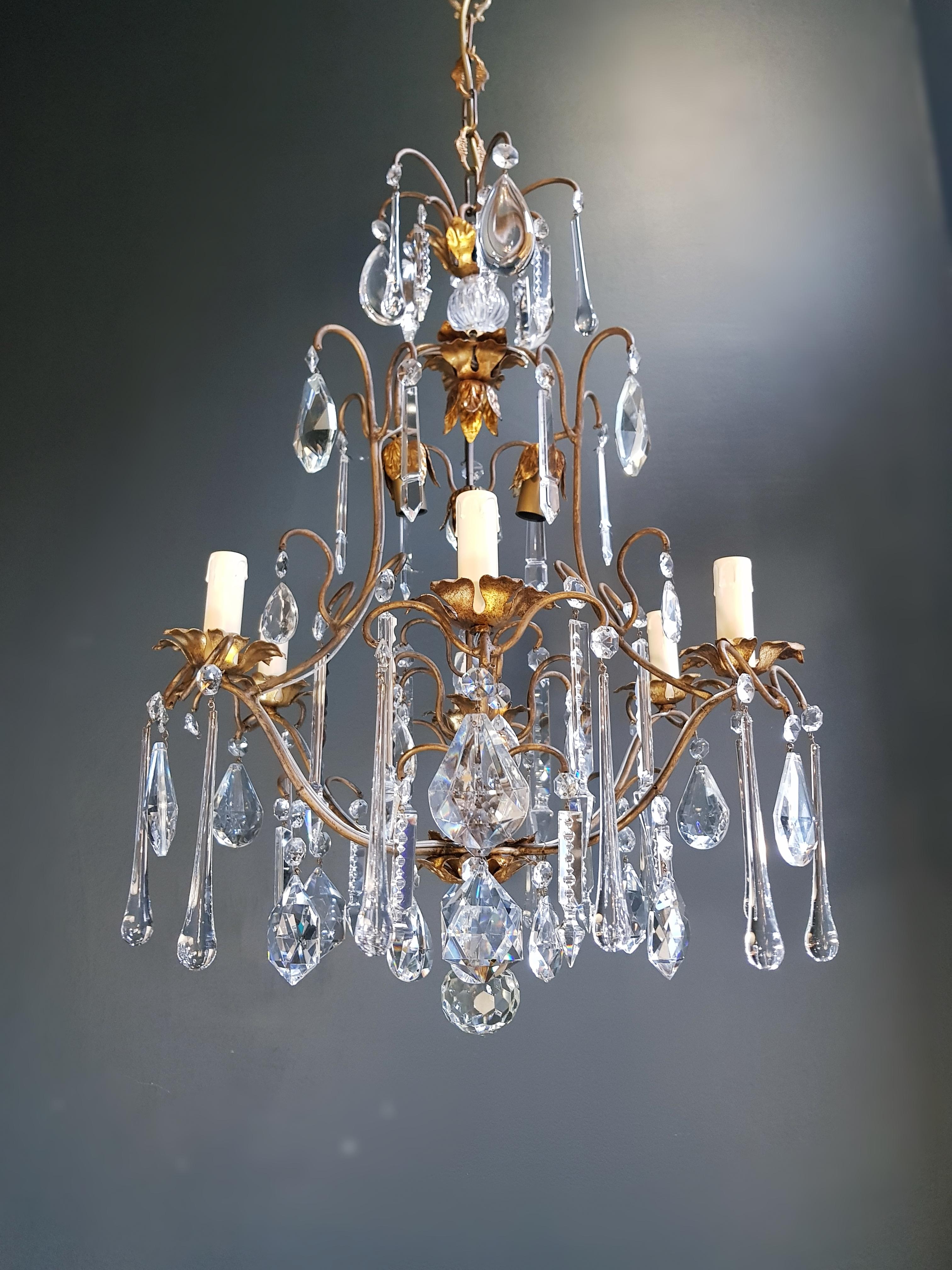 Candelabrum Chandelier Crystal Ceiling Lamp Antique Art Nouveau Pendant Lighting For Sale 1