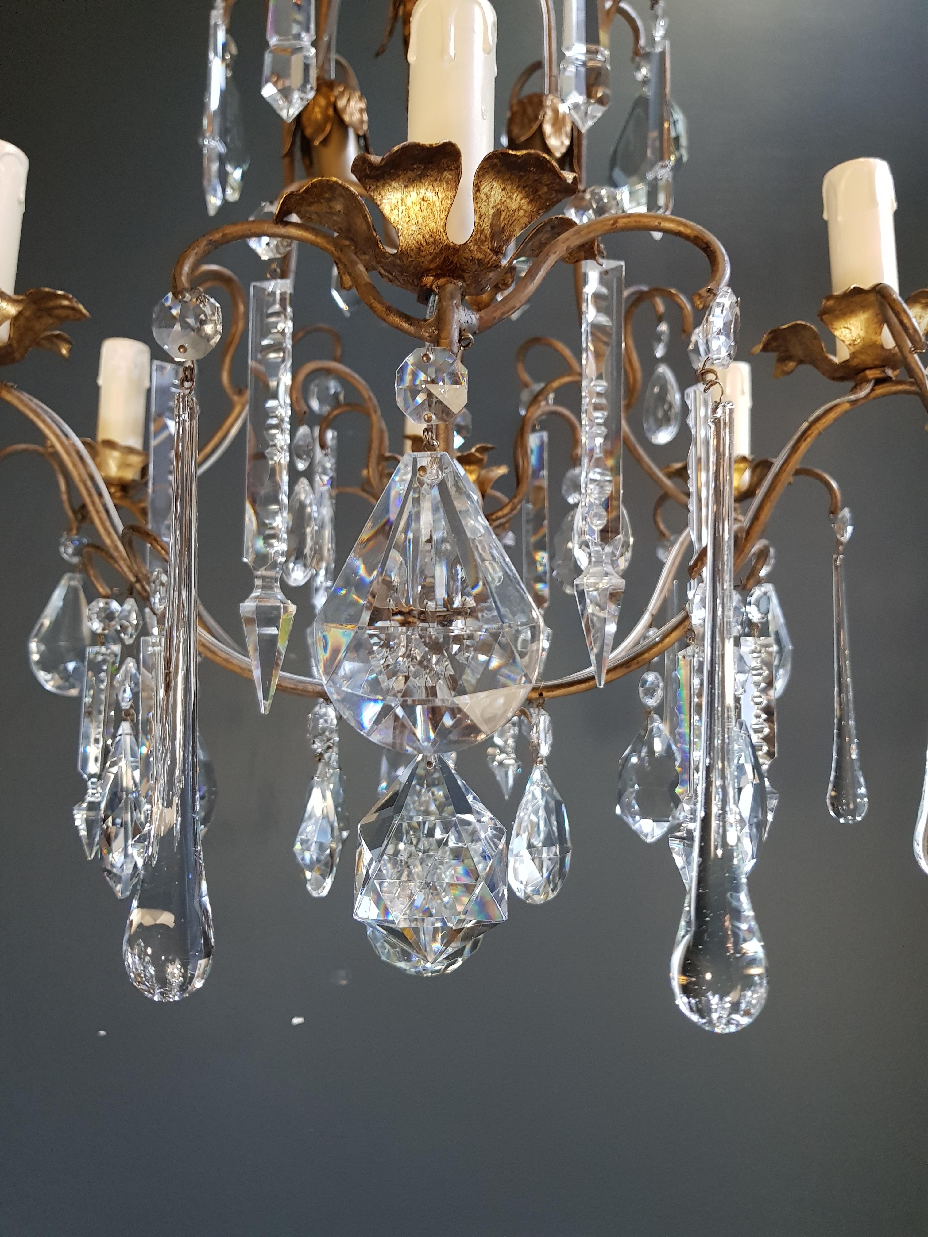 Baroque Plafonnier candélabre en cristal Art Nouveau ancien avec pendentif en vente