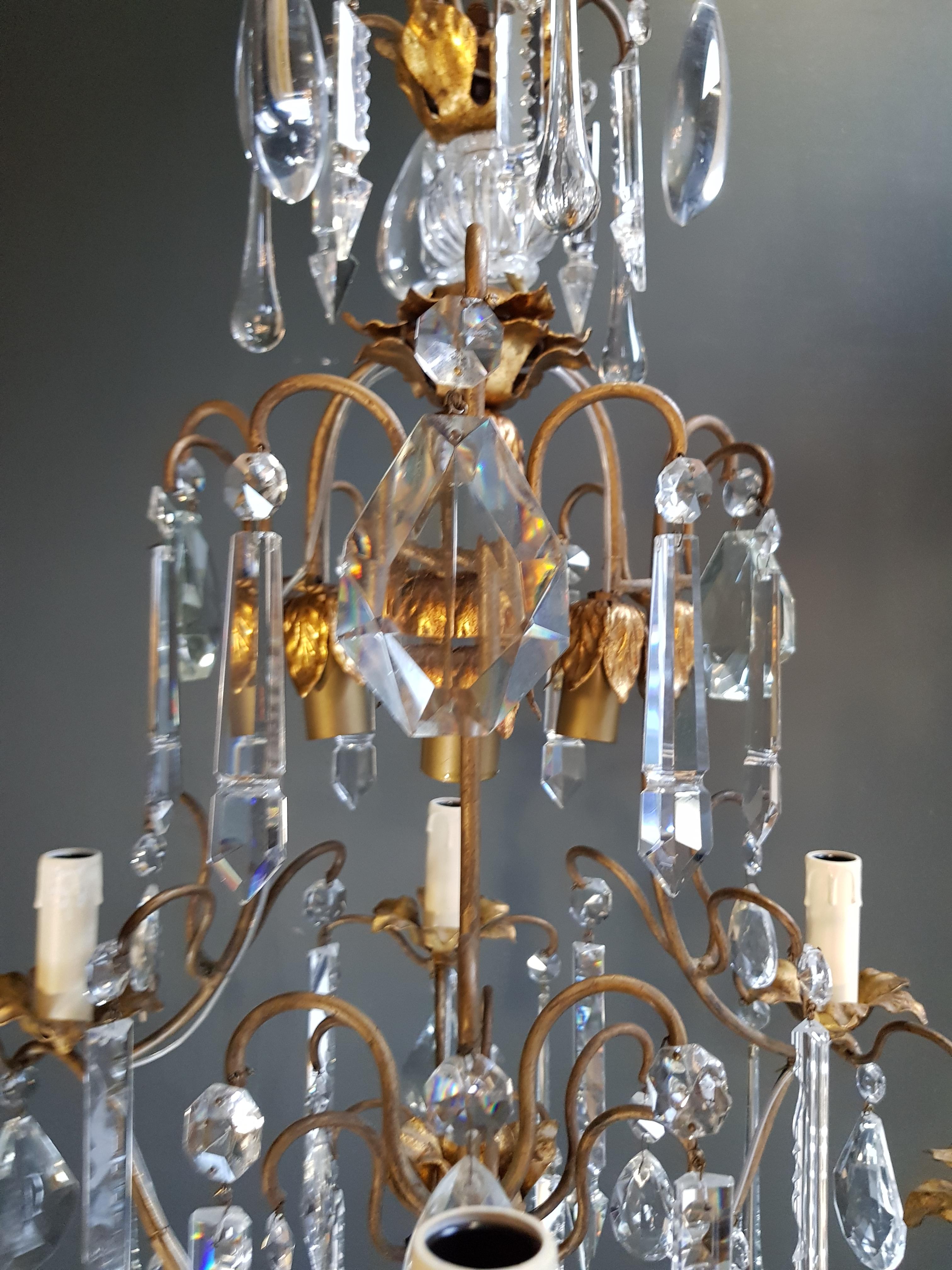 Européen Plafonnier candélabre en cristal Art Nouveau ancien avec pendentif en vente