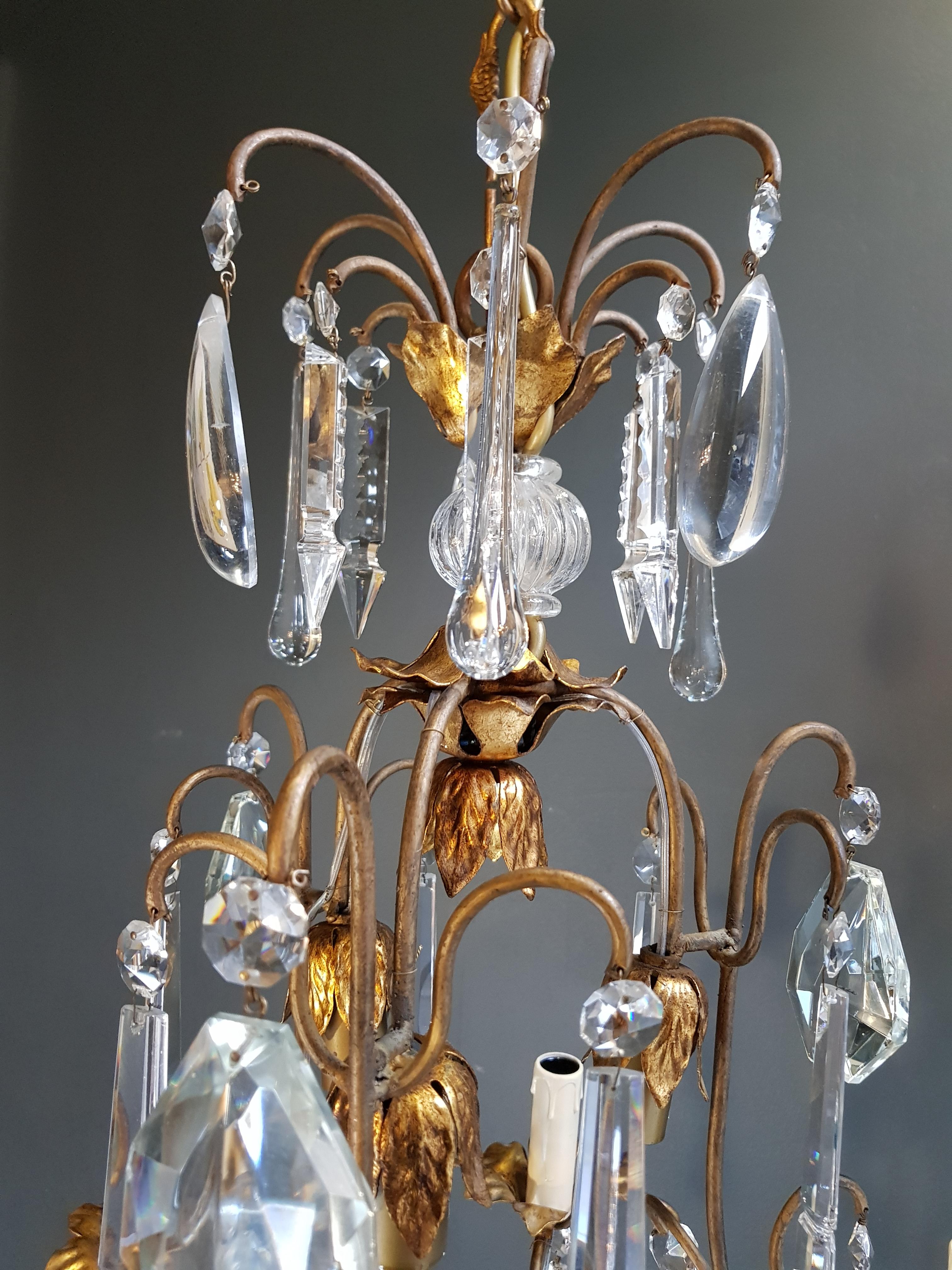 Noué à la main Plafonnier candélabre en cristal Art Nouveau ancien avec pendentif en vente