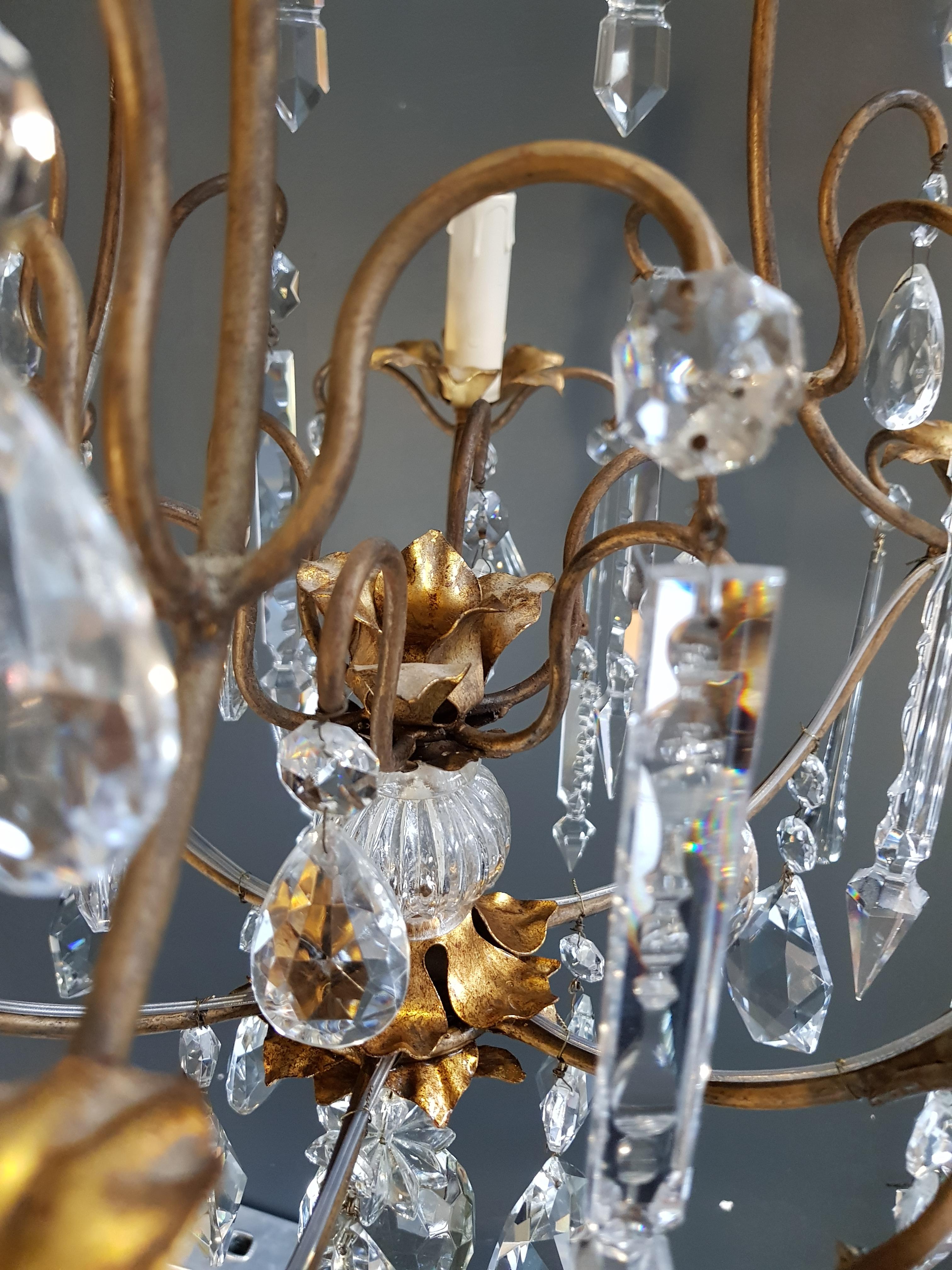 Plafonnier candélabre en cristal Art Nouveau ancien avec pendentif Bon état - En vente à Berlin, DE