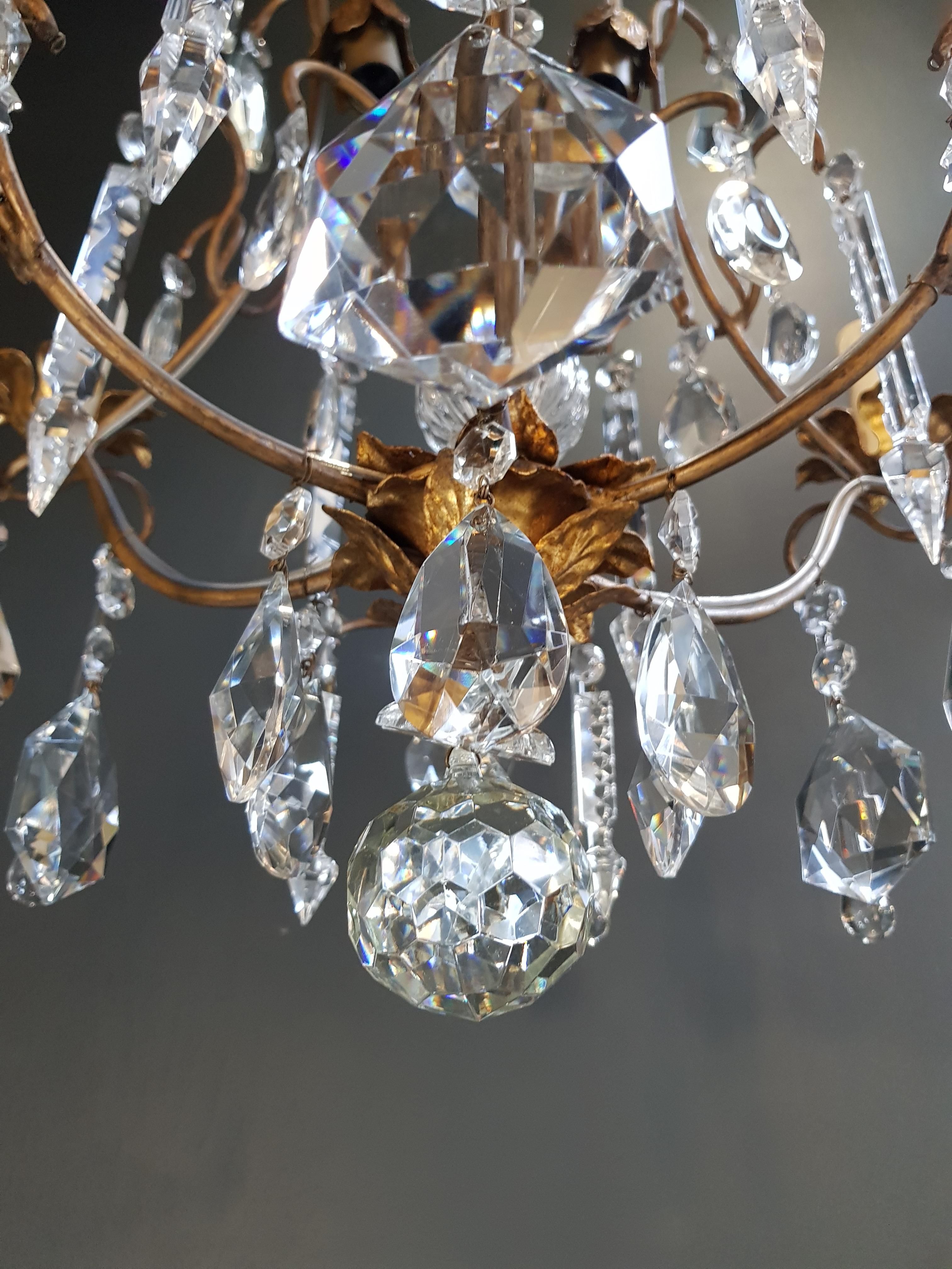 XIXe siècle Plafonnier candélabre en cristal Art Nouveau ancien avec pendentif en vente