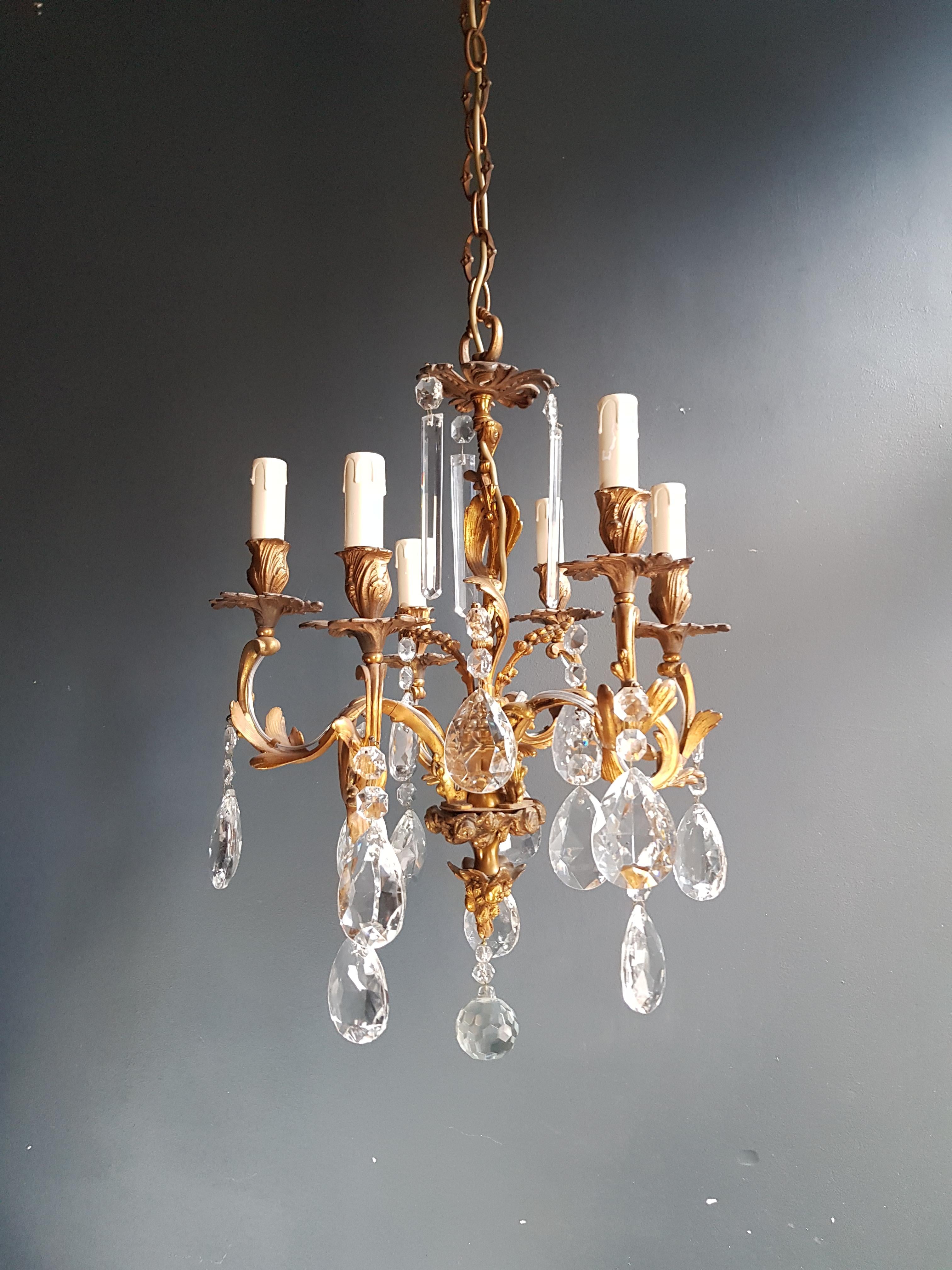 Mid-20th Century Candelabrum Chandelier Crystal Ceiling Lamp Antique Art Nouveau Pendant Lighting