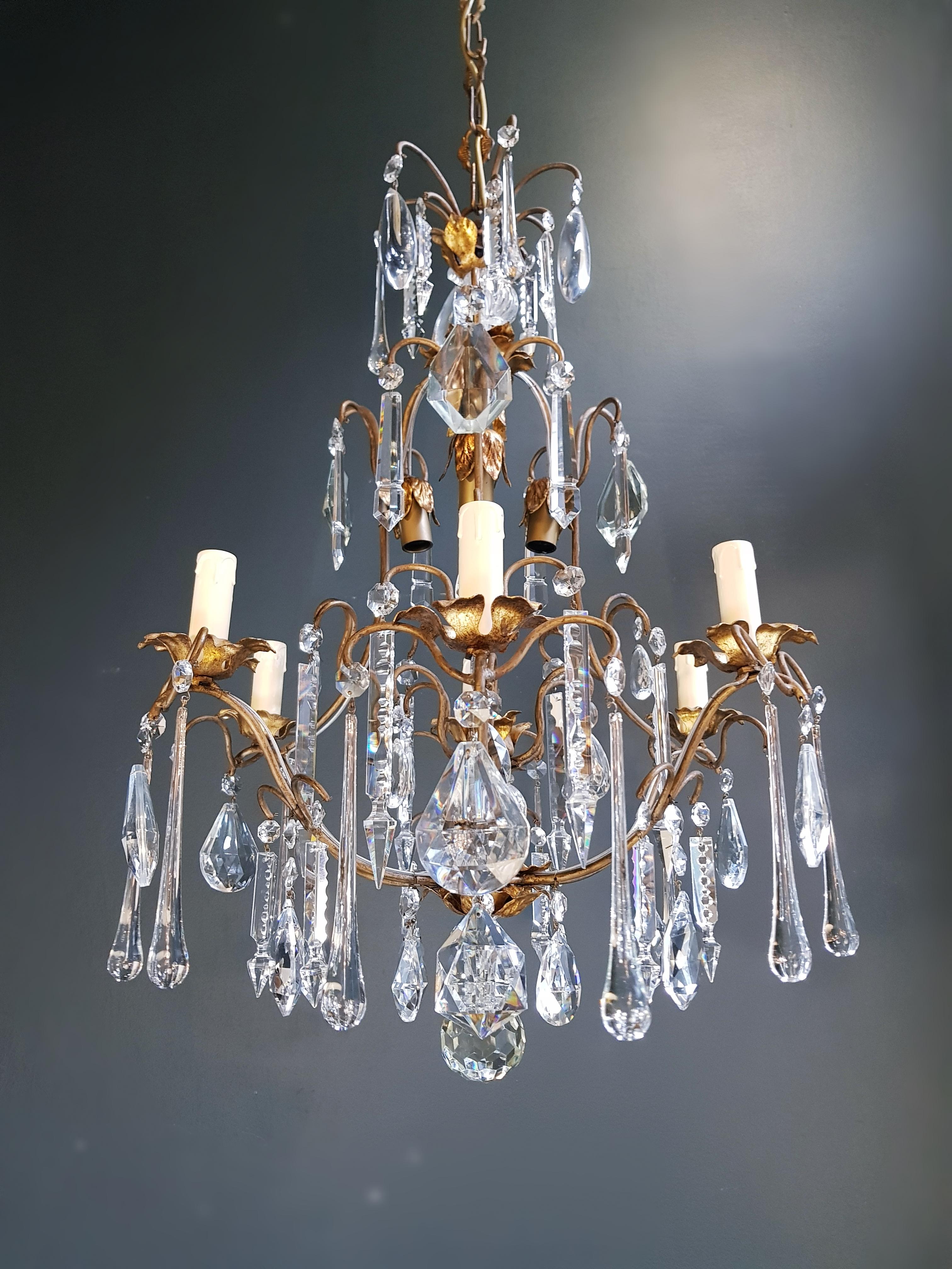 Hand-Knotted Candelabrum Chandelier Crystal Ceiling Lamp Antique Art Nouveau Pendant Lighting For Sale