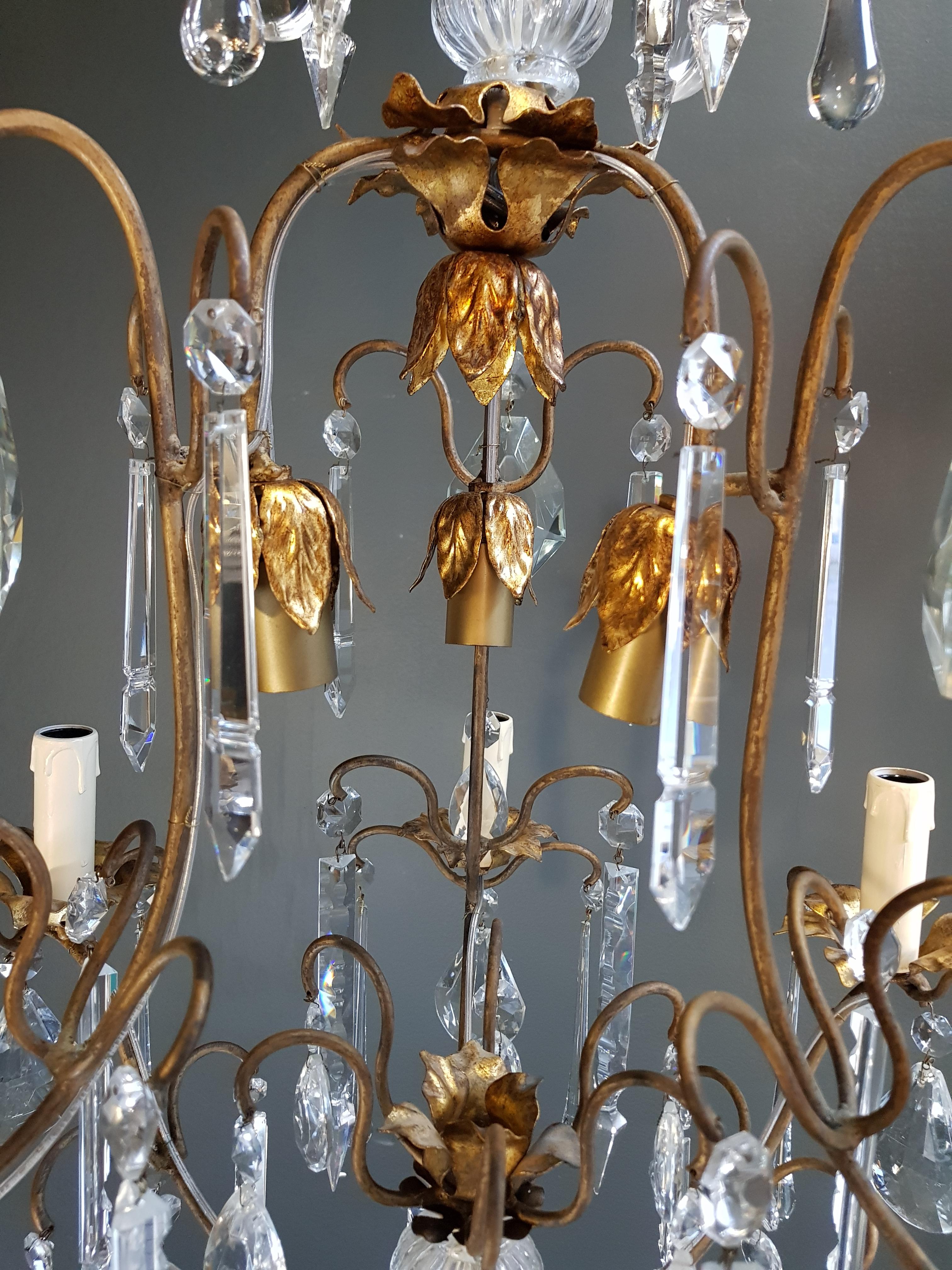 Candelabrum Chandelier Crystal Ceiling Lamp Antique Art Nouveau Pendant Lighting In Good Condition For Sale In Berlin, DE