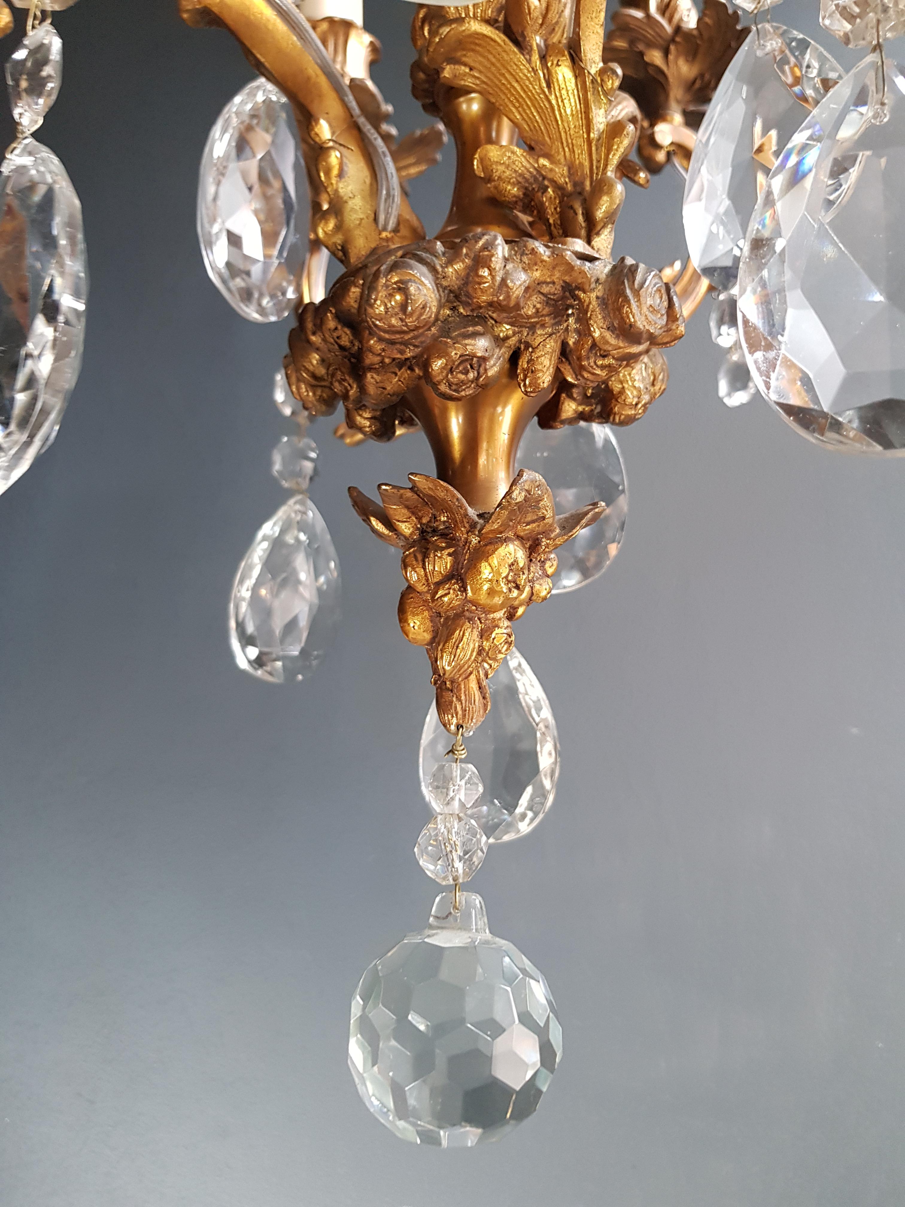 Brass Candelabrum Chandelier Crystal Ceiling Lamp Antique Art Nouveau Pendant Lighting