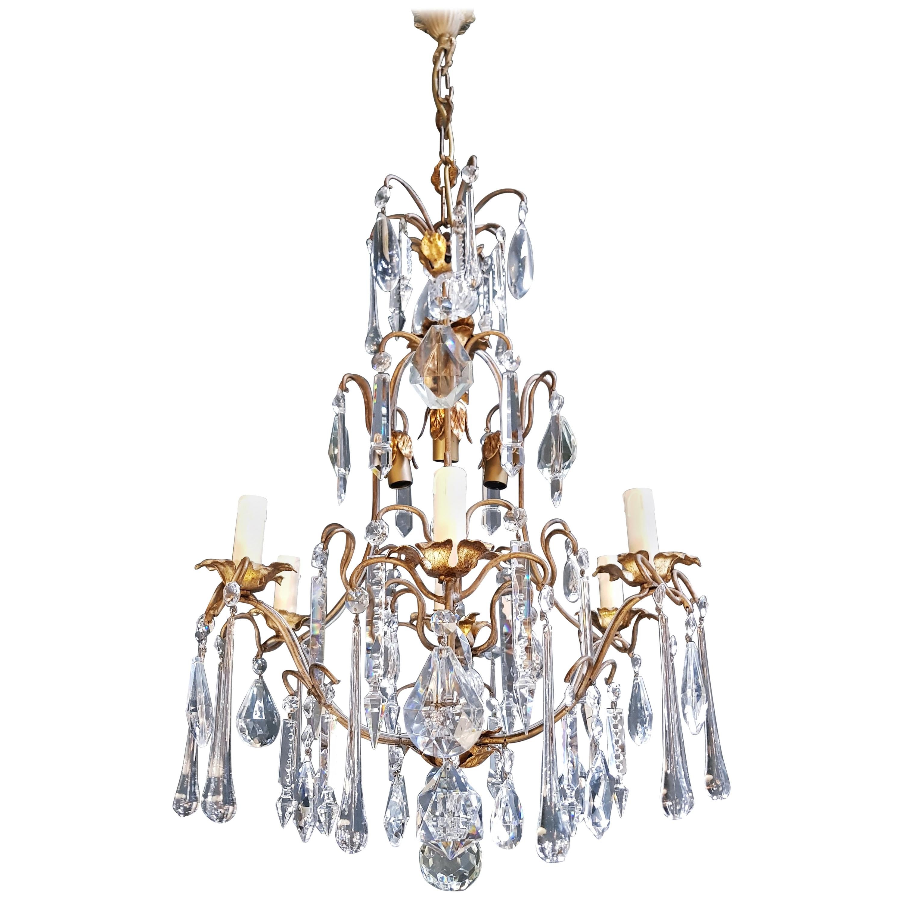 Candelabrum Chandelier Crystal Ceiling Lamp Antique Art Nouveau Pendant Lighting For Sale