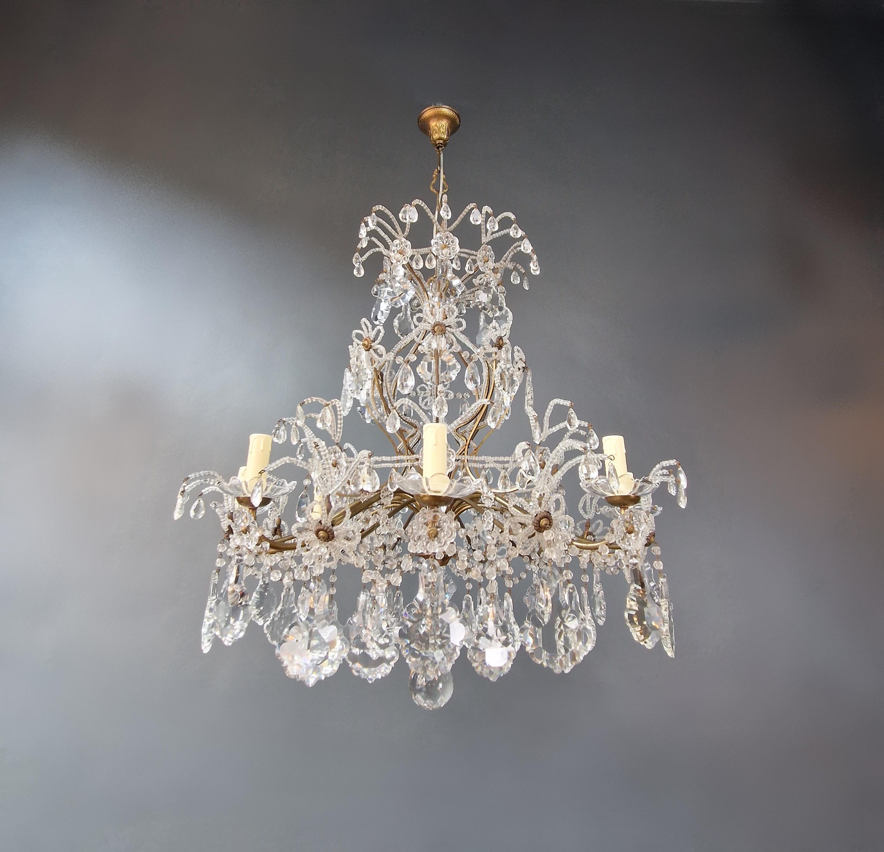 italien Lustre ancien lustre à candélabre en cristal Art Nouveau florentin lustre de plafond