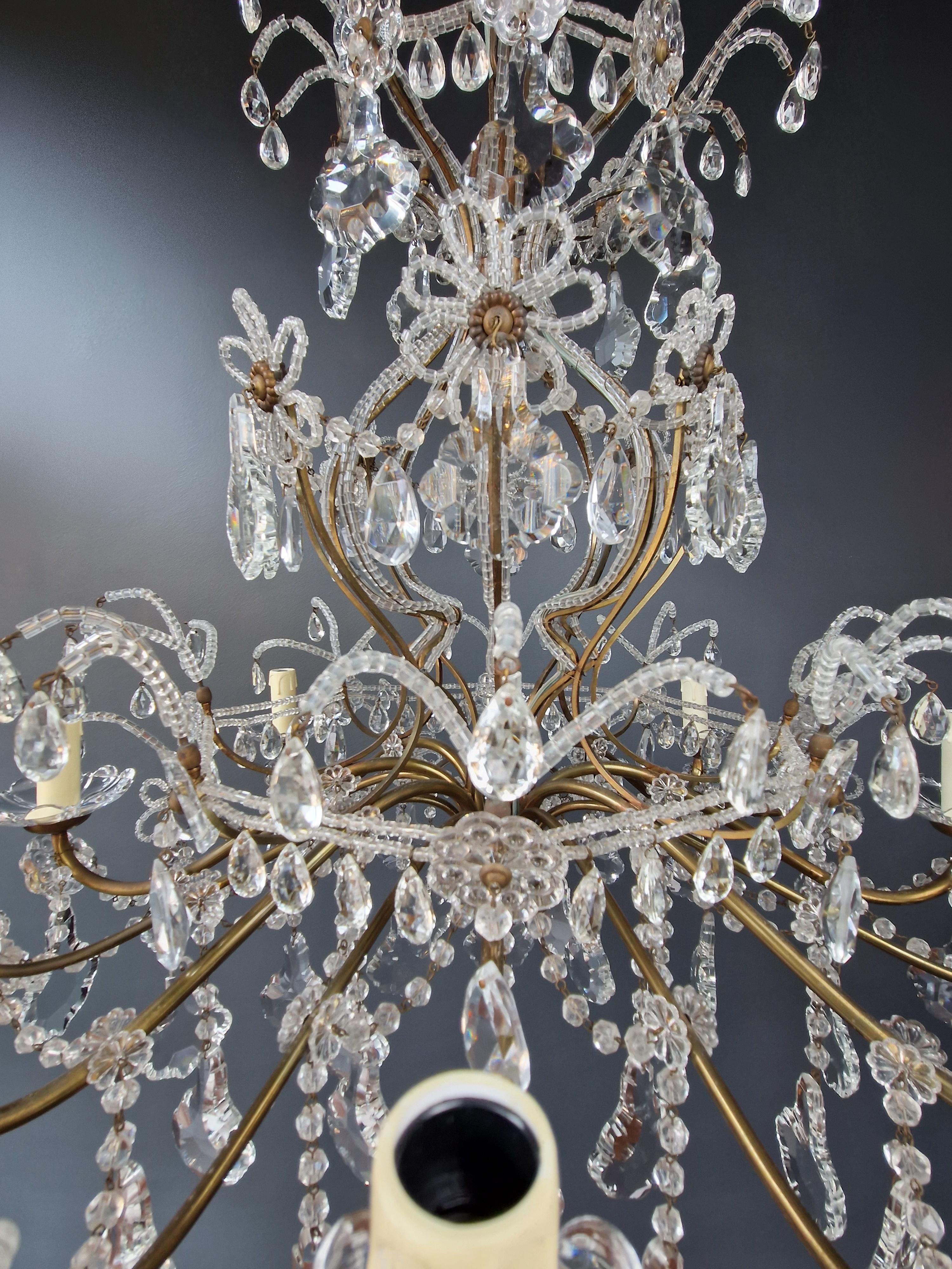 Laiton Lustre ancien lustre à candélabre en cristal Art Nouveau florentin lustre de plafond