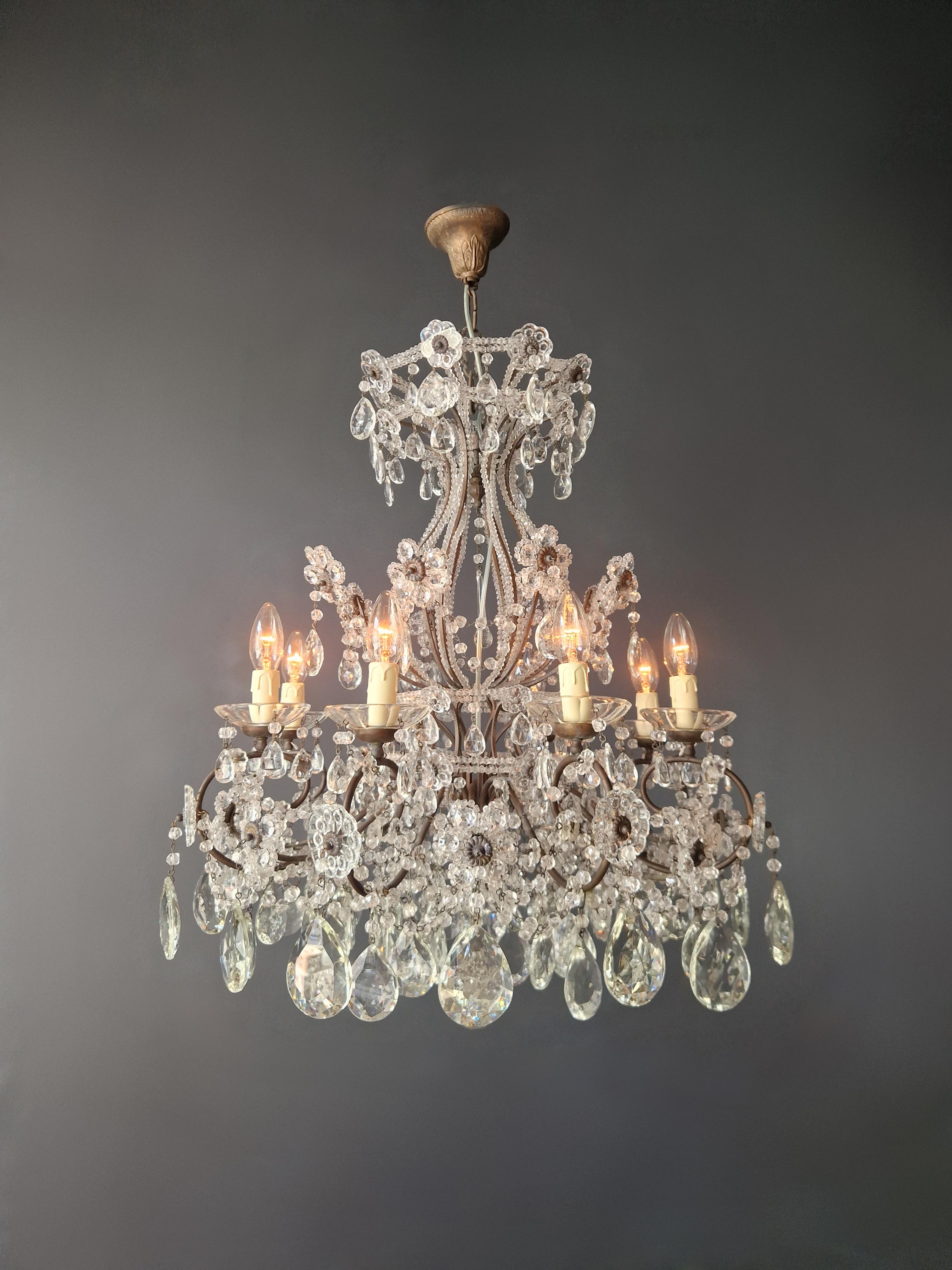 italien Lustre d'antiquités en cristal de candélabre Lustre Art Nouveau Fleur en vente