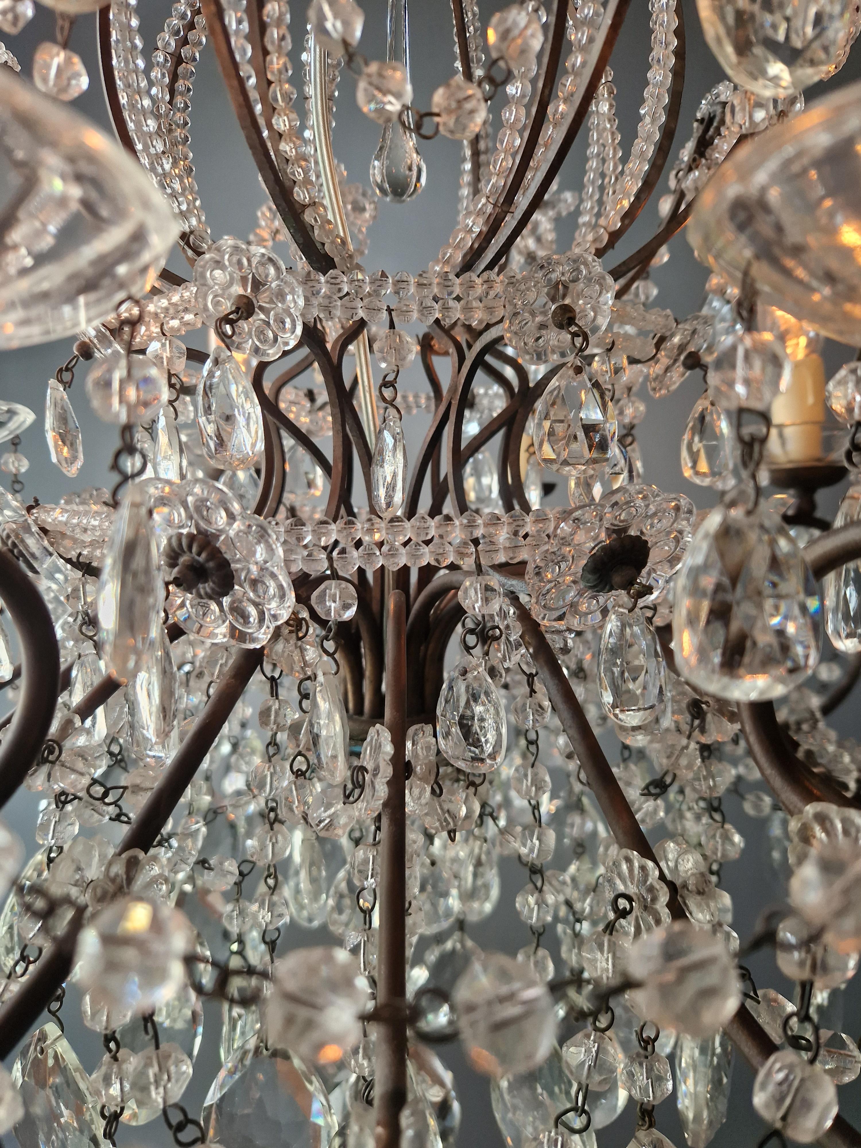 Laiton Lustre d'antiquités en cristal de candélabre Lustre Art Nouveau Fleur en vente