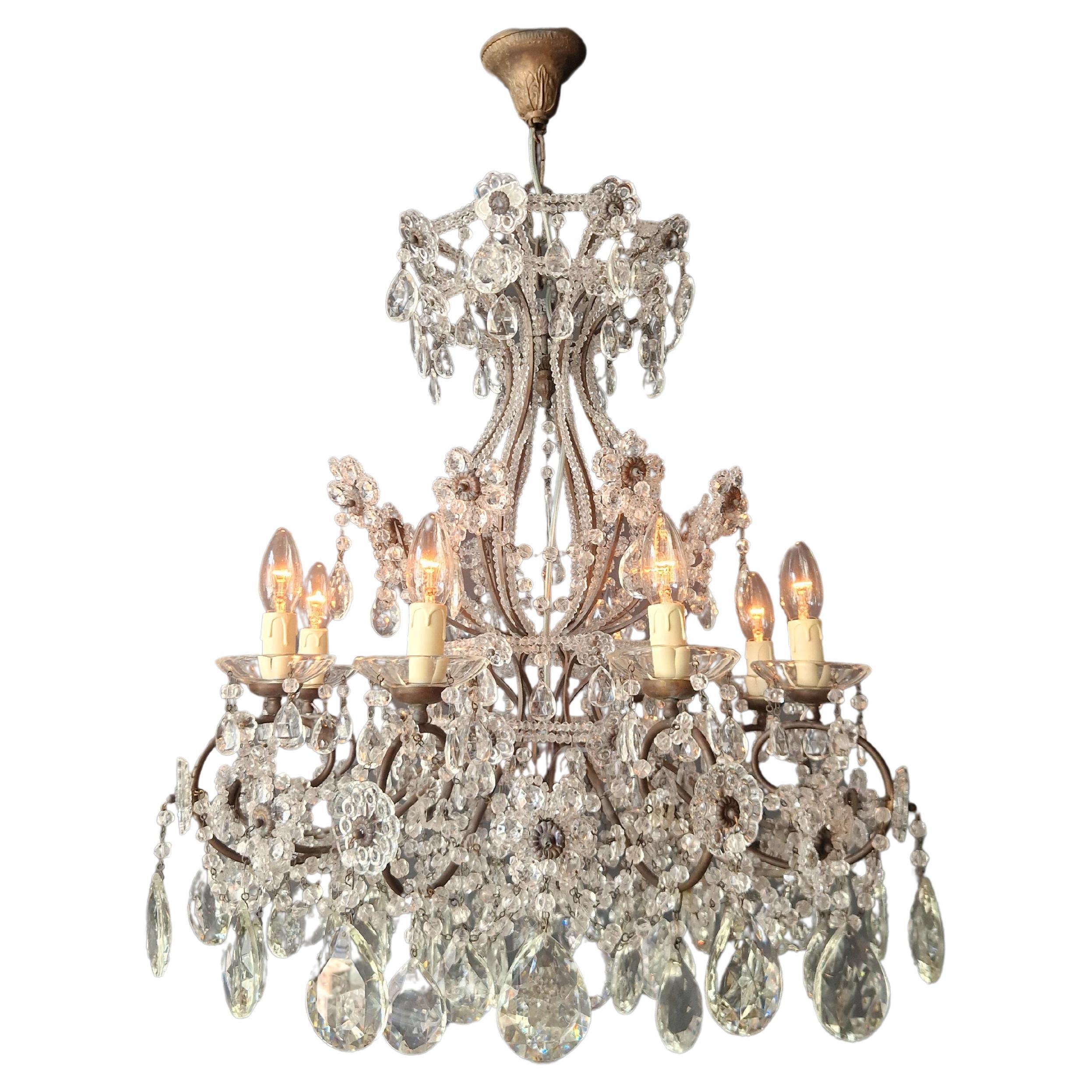 Candelabro di cristallo antico Lampadario da soffitto a lustro Art Nouveau Fiore