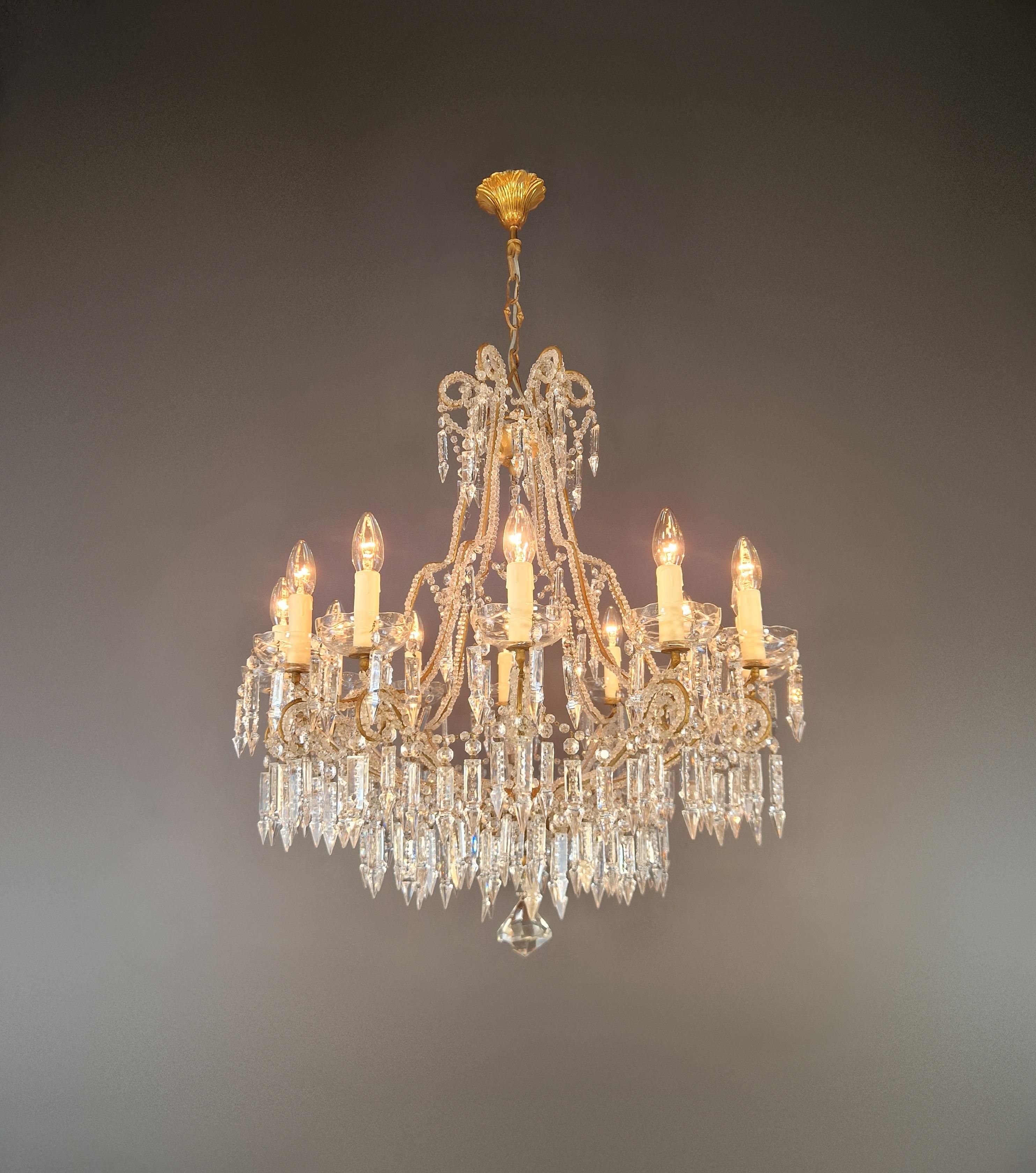 Italian Candelabrum Crystal Antique Chandelier Ceiling Lustre Art Nouveau For Sale