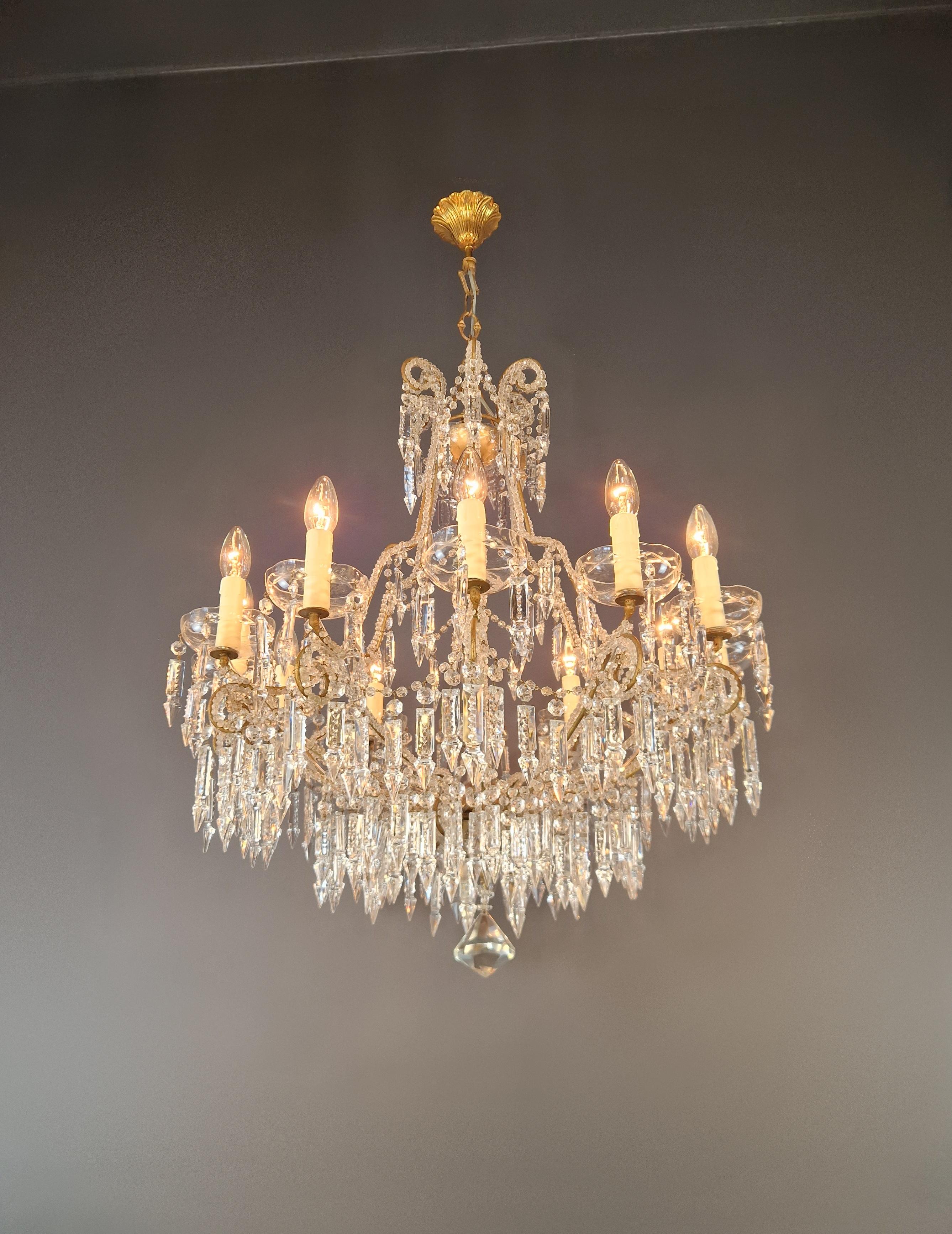 Hand-Knotted Candelabrum Crystal Antique Chandelier Ceiling Lustre Art Nouveau For Sale