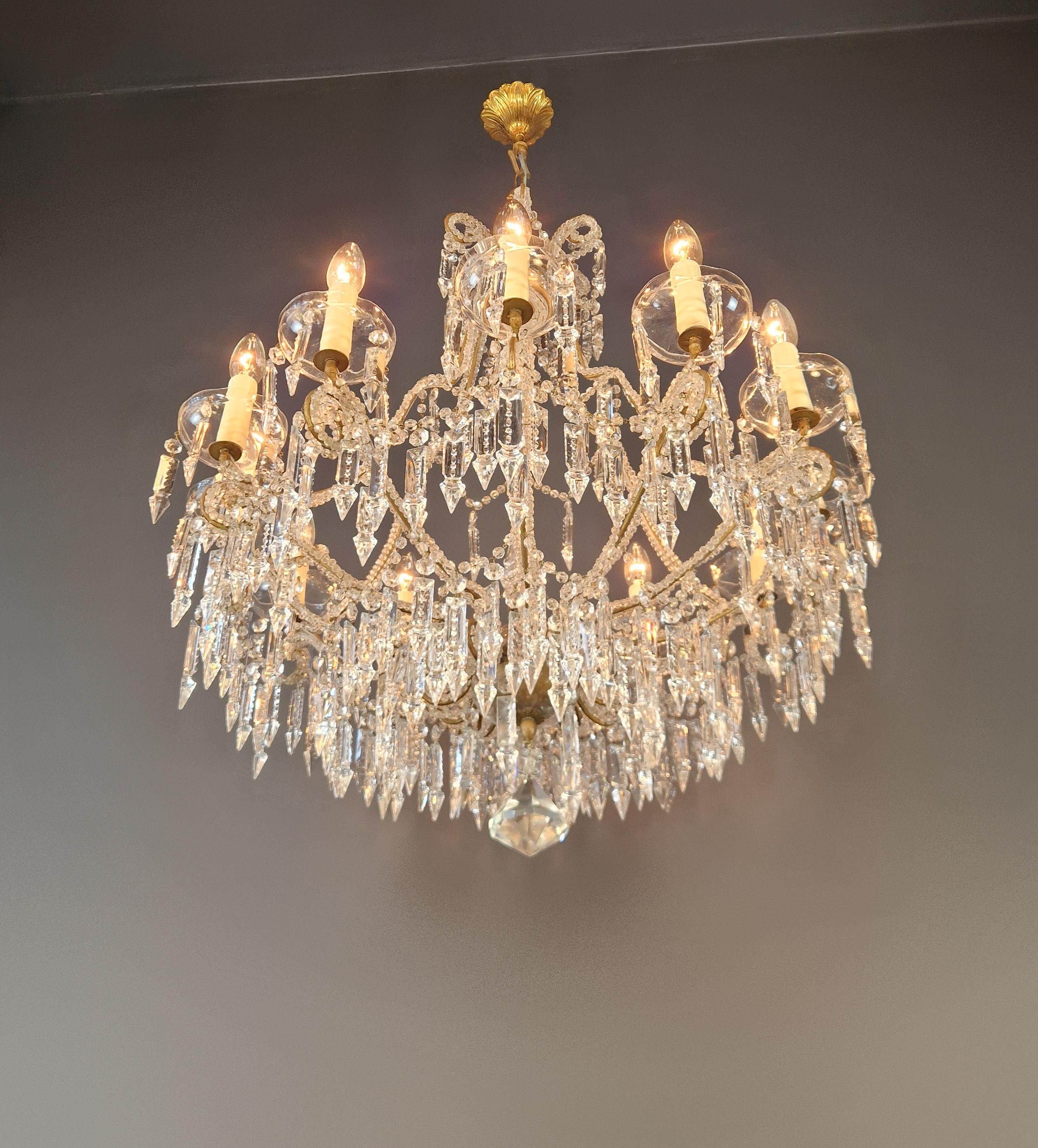 Candelabrum Crystal Antique Chandelier Ceiling Lustre Art Nouveau In Good Condition For Sale In Berlin, DE