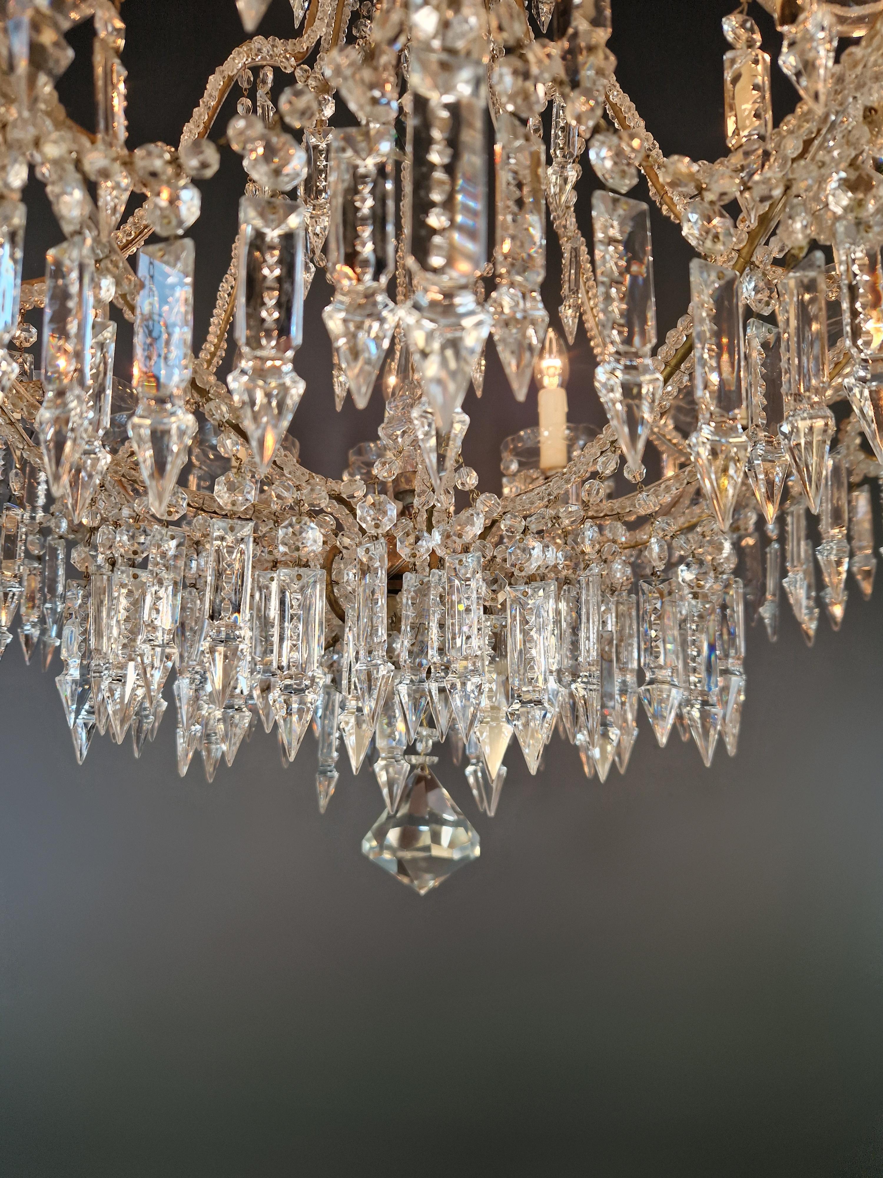 19th Century Candelabrum Crystal Antique Chandelier Ceiling Lustre Art Nouveau For Sale