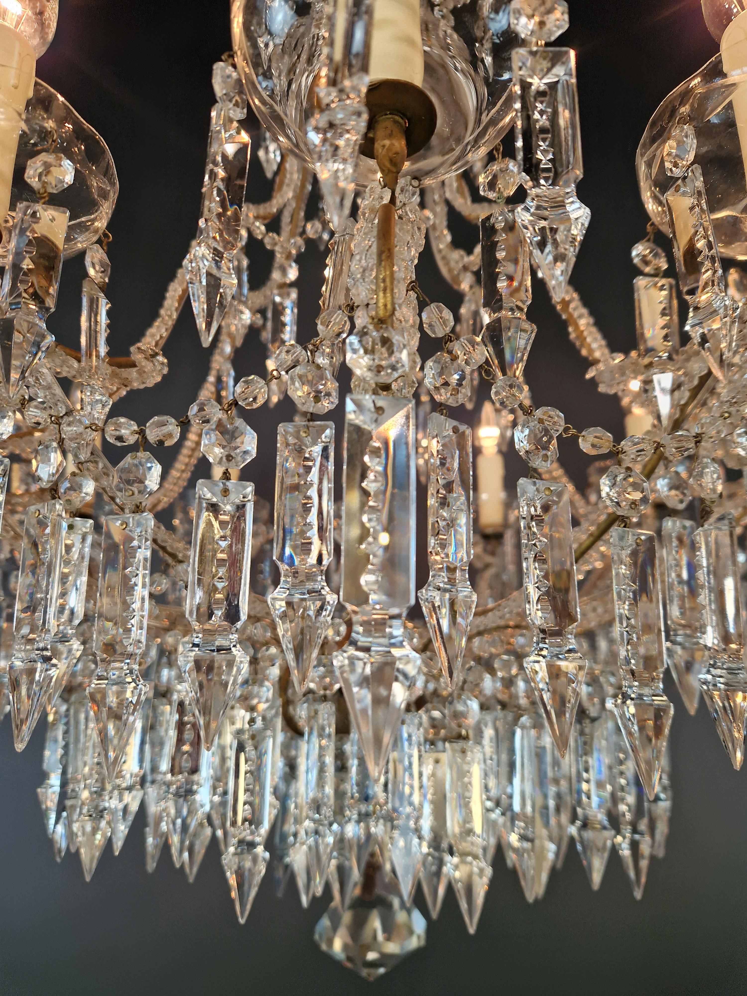 Candelabrum Crystal Antique Chandelier Ceiling Lustre Art Nouveau For Sale 1