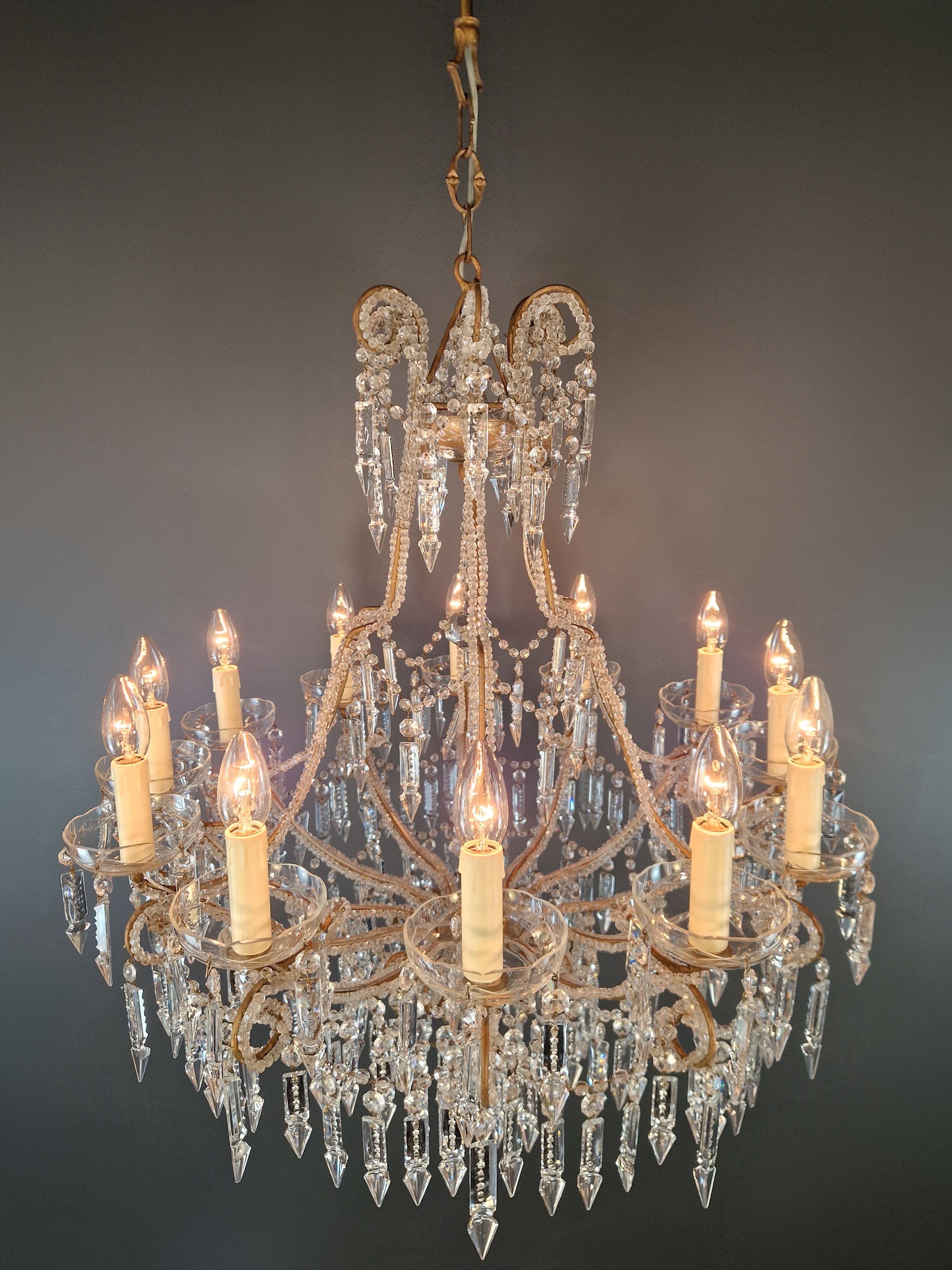 Candelabrum Crystal Antique Chandelier Ceiling Lustre Art Nouveau For Sale 3