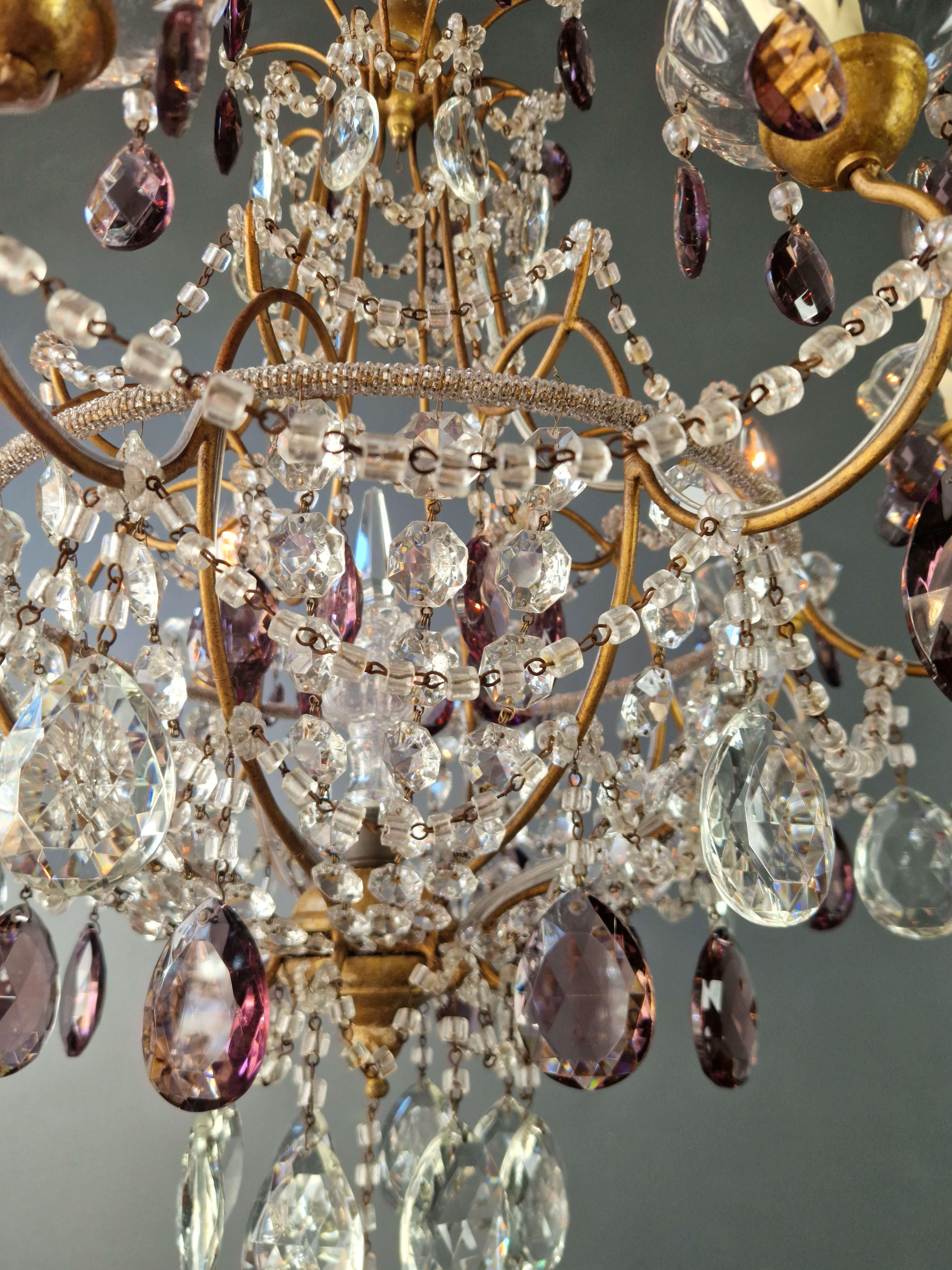 Candelabrum Purple Crystal Antique Chandelier Ceiling Lustre Art Nouveau For Sale 2