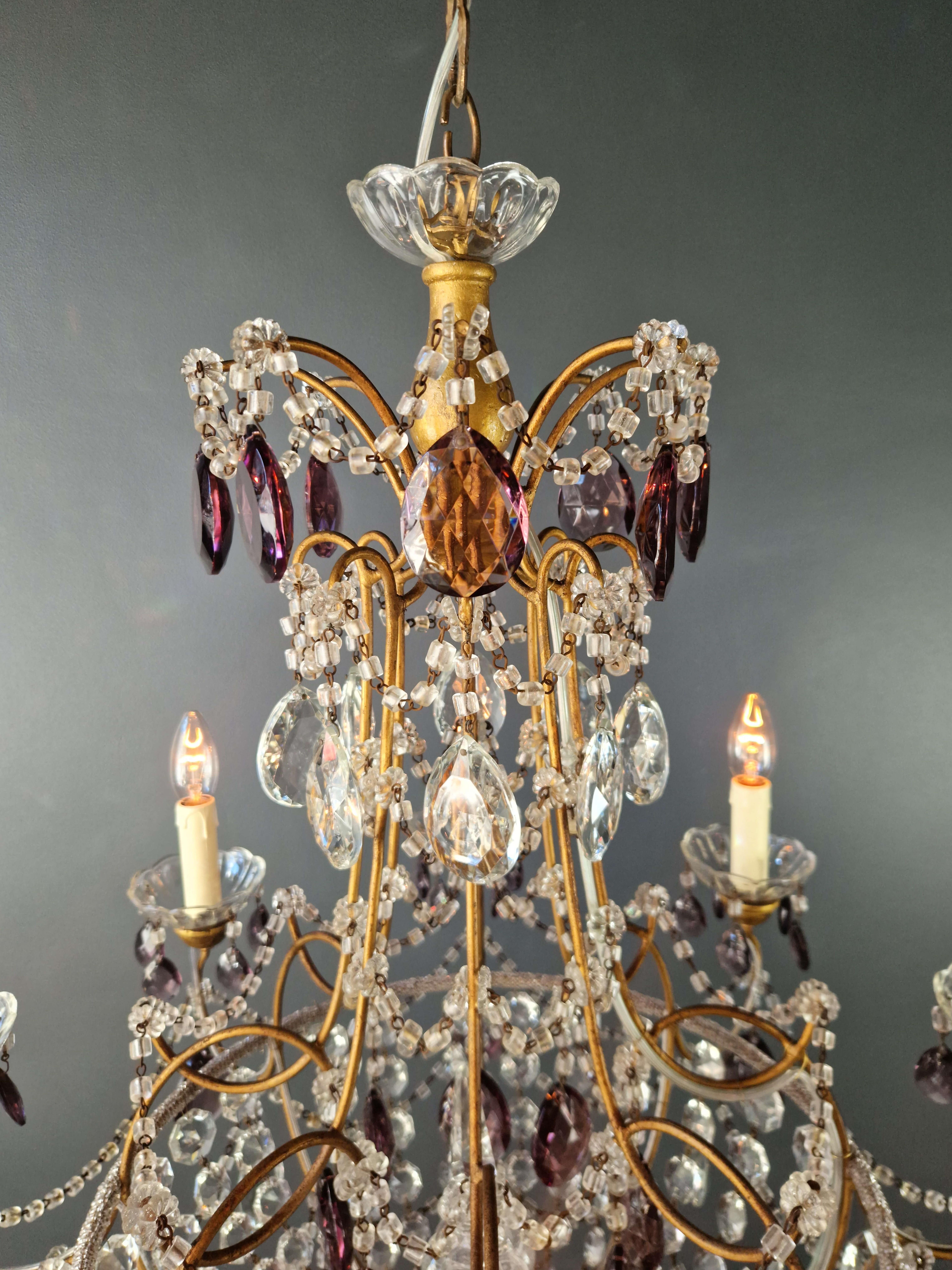 Candelabrum Purple Crystal Antique Chandelier Ceiling Lustre Art Nouveau For Sale 3