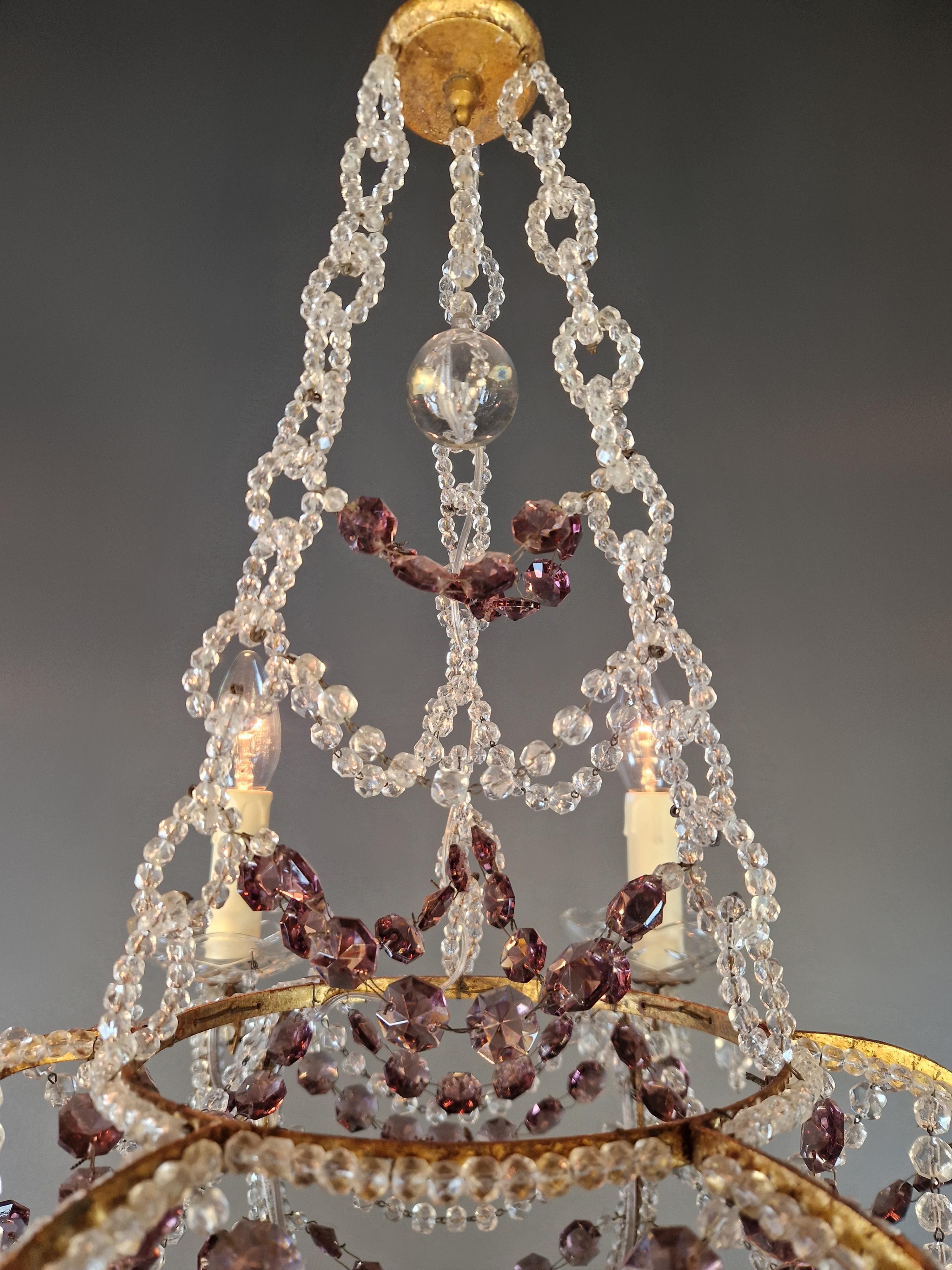 Lustre à candélabre ancien en cristal violet lustre Art Nouveau en vente 3