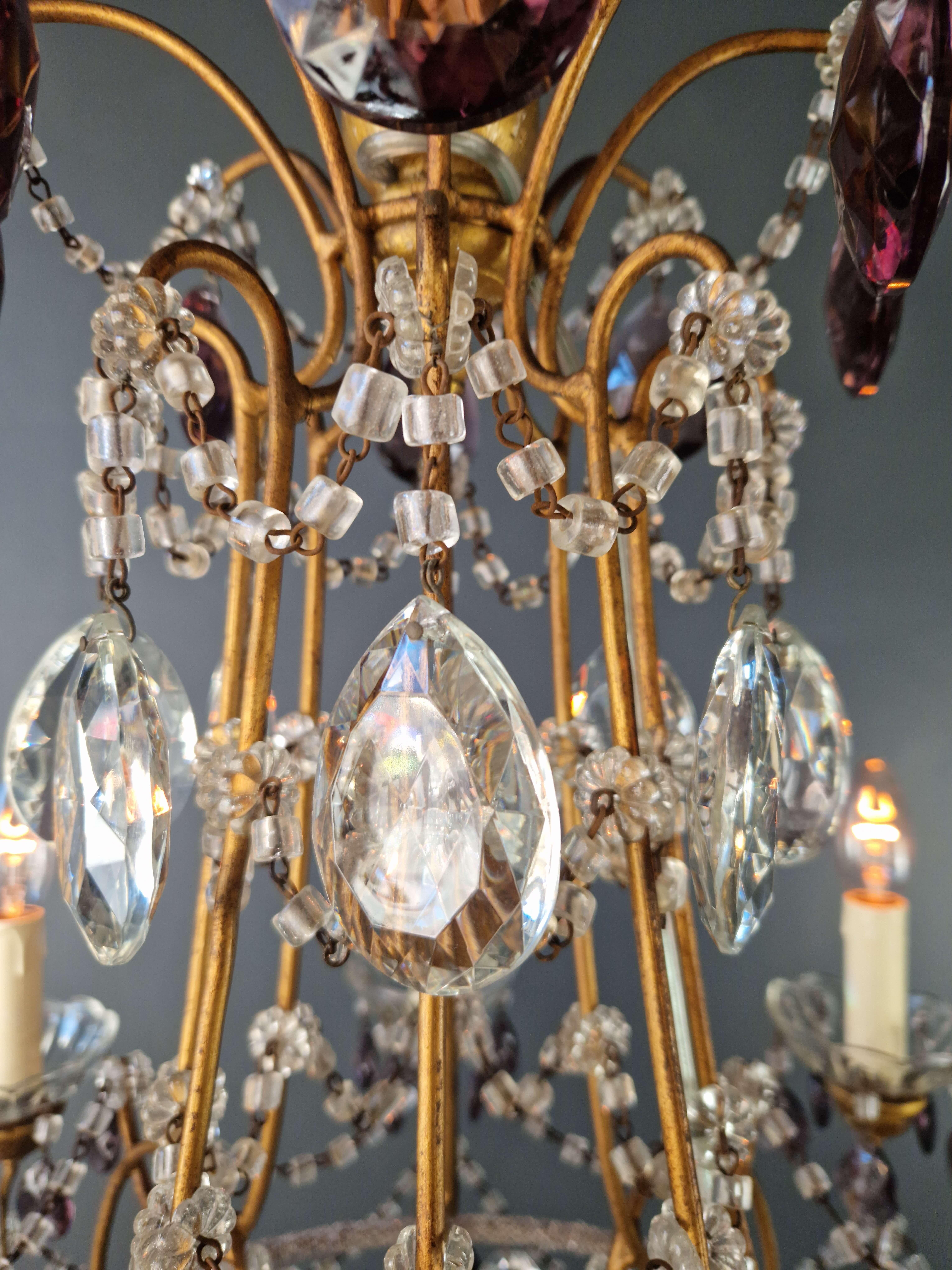 Candelabrum Purple Crystal Antique Chandelier Ceiling Lustre Art Nouveau For Sale 4