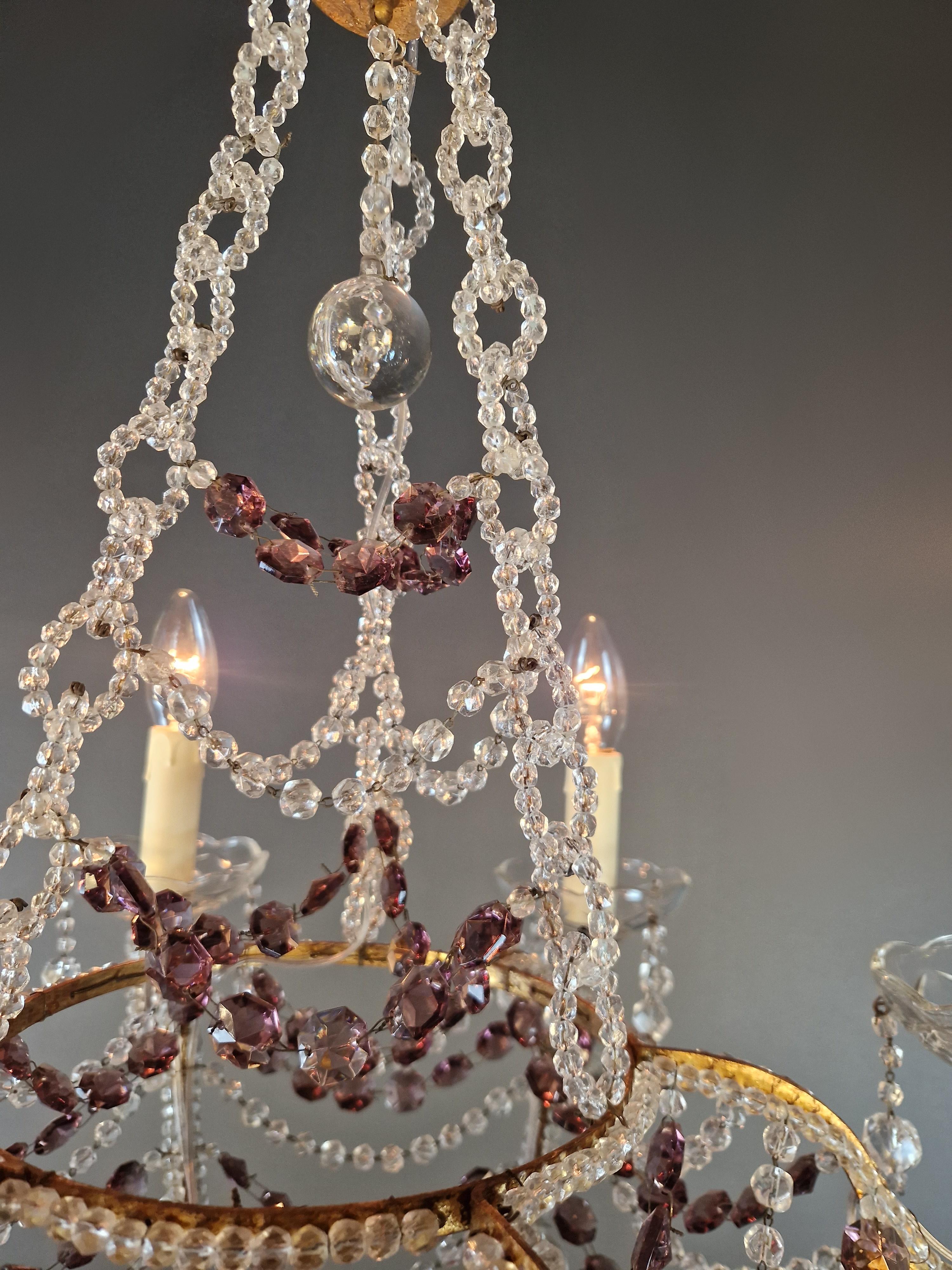 Lustre à candélabre ancien en cristal violet lustre Art Nouveau en vente 5